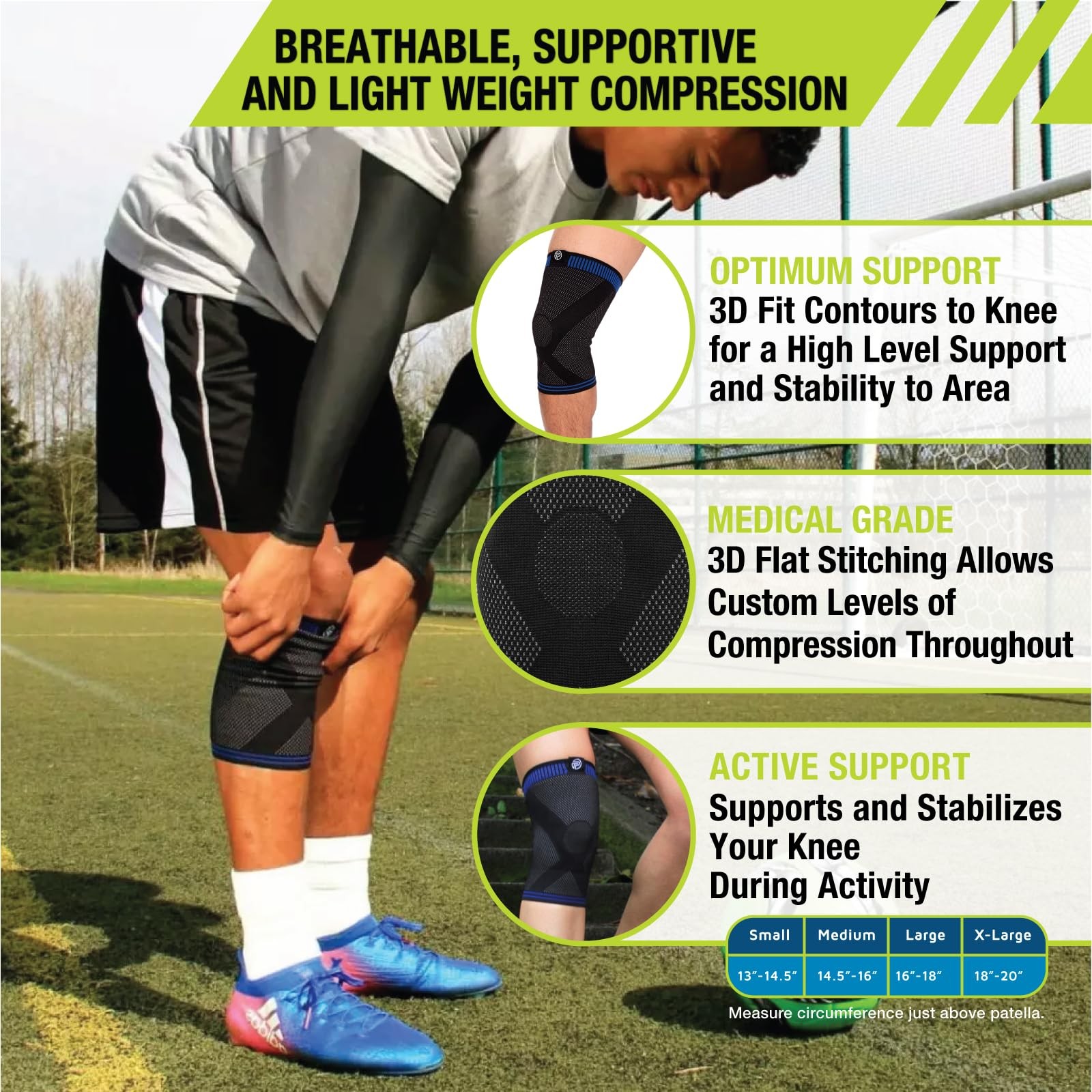 Large Blue Black Orthopedic Knee Support Customized 3D Flat Knit Technology