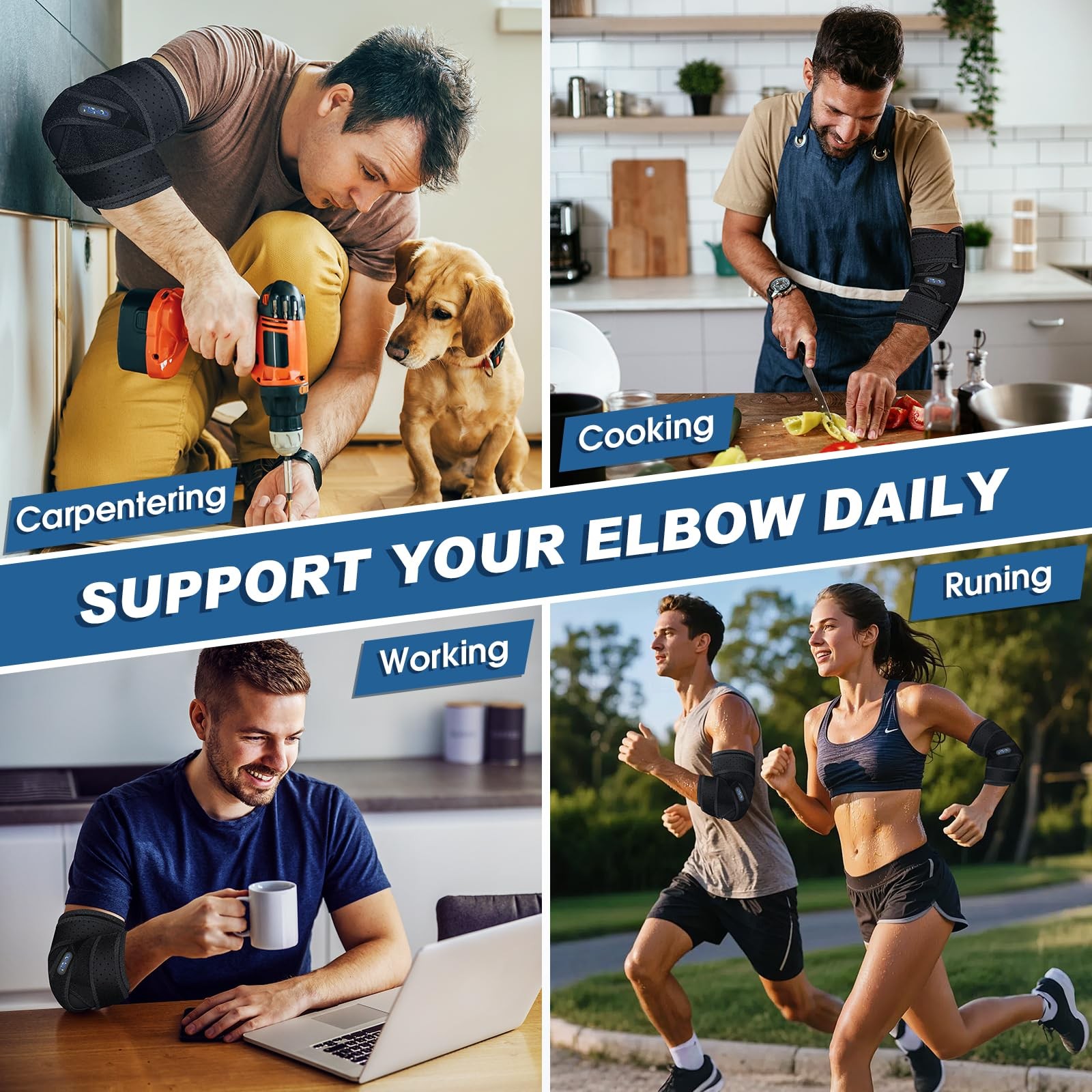 Adjustable Elbow Support Brace with Removable Splints Day Night Wear Unisex