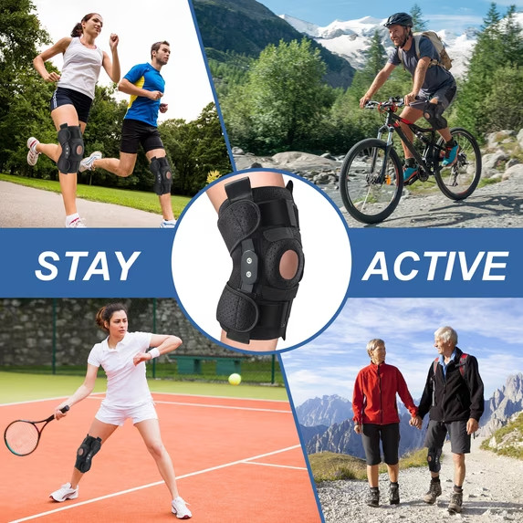 Hinged Knee Brace with Side Stabilizers Adjustable Knee Support Pain Relief