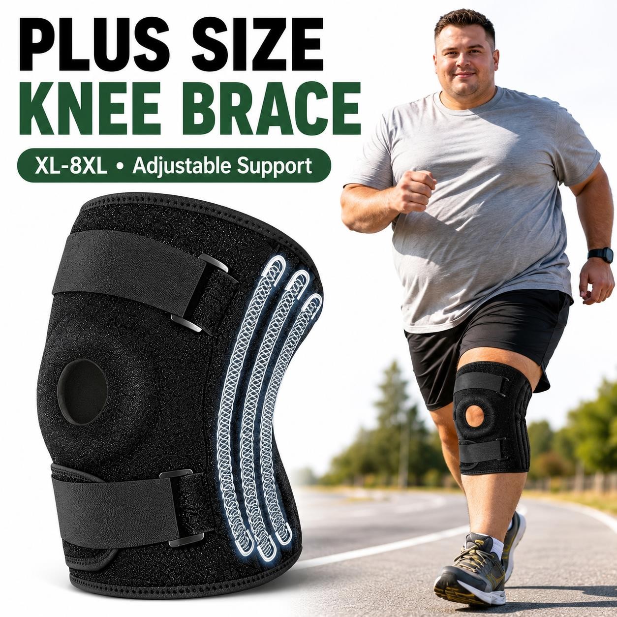 Knee Brace XL-8XL Compression Adjustable Patella Support Running Walking Large