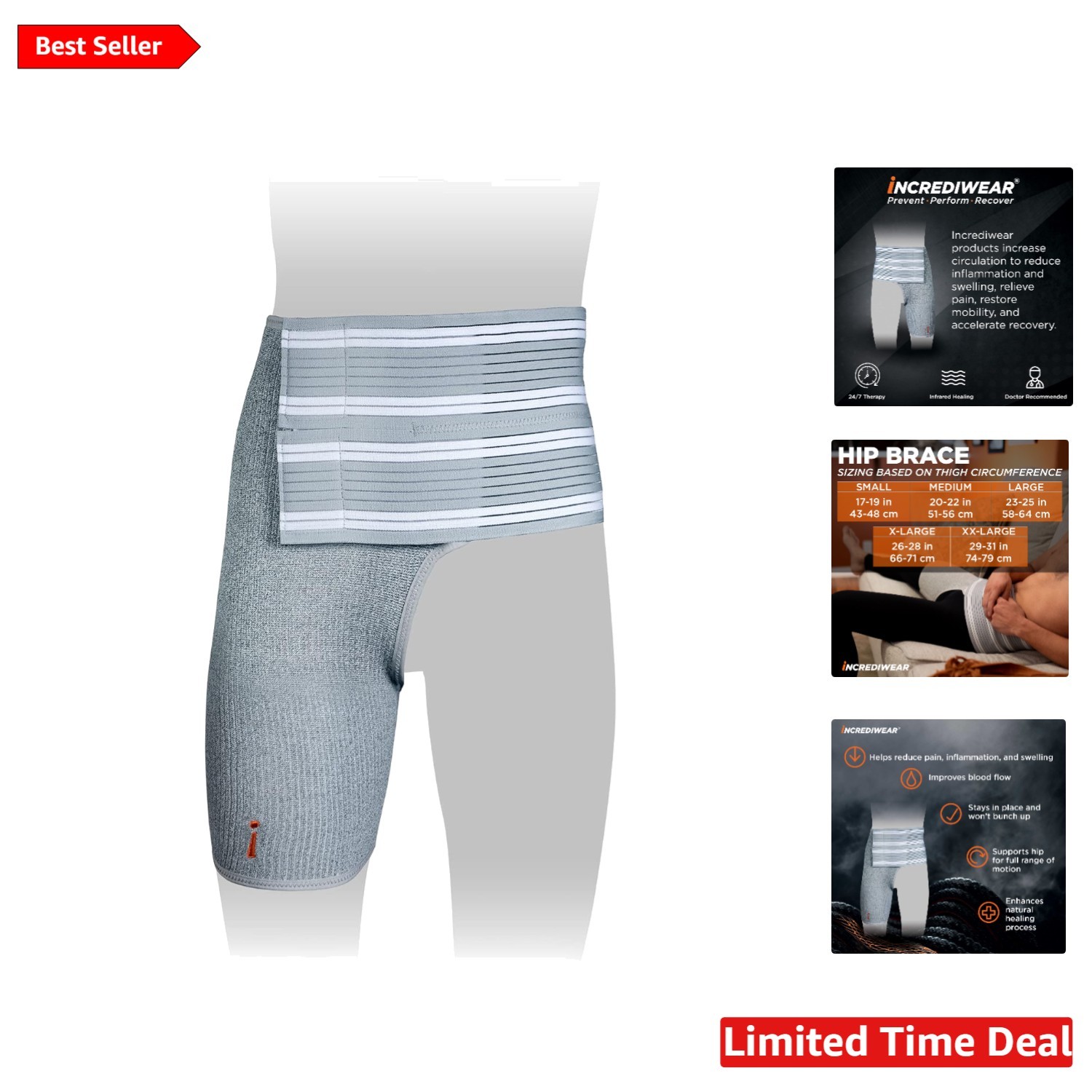 Breathable Hip Support Brace – Large, Non-Slip Design for Right Leg Pain Relief