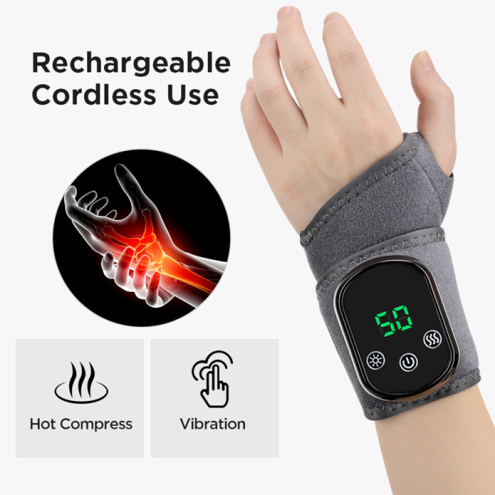 Electric Heated Vibration Wrist Hand Massager Brace Carpal Tunnel Pain Relief