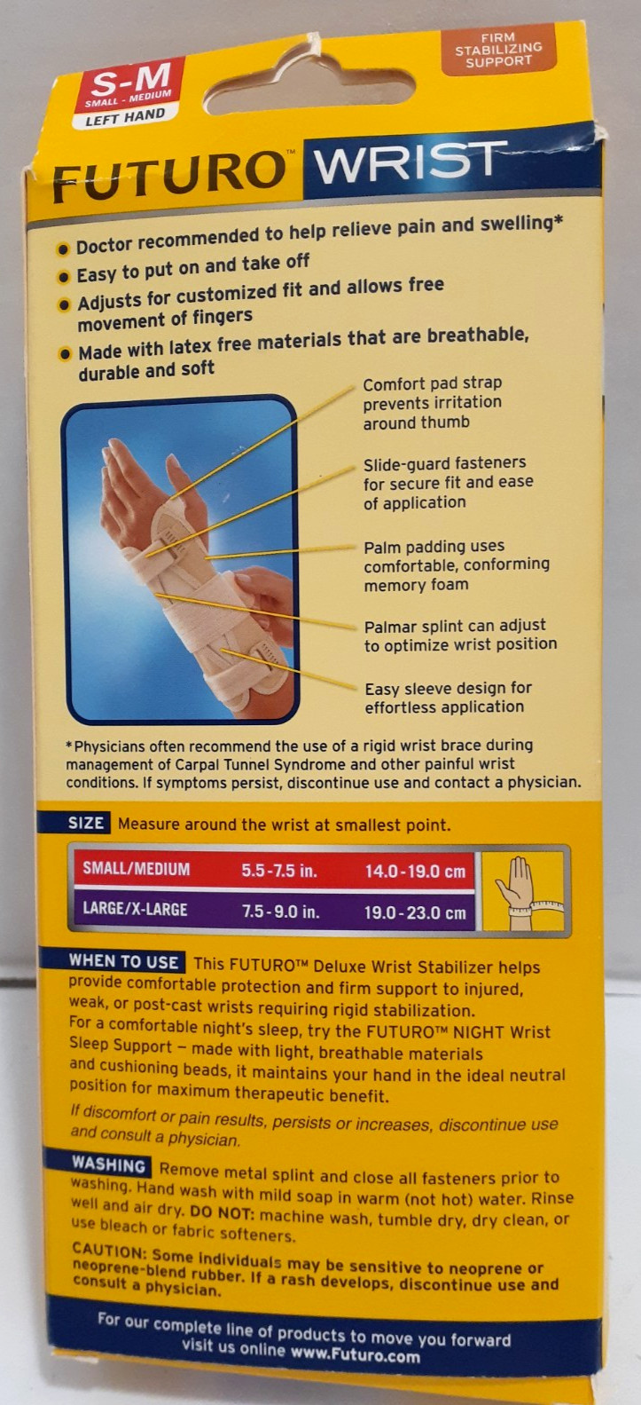 FUTURO DELUXE WRIST STABILIZER ~Size SMALL MEDIUM ~LEFT HAND ~FIRM RIGID SUPPORT