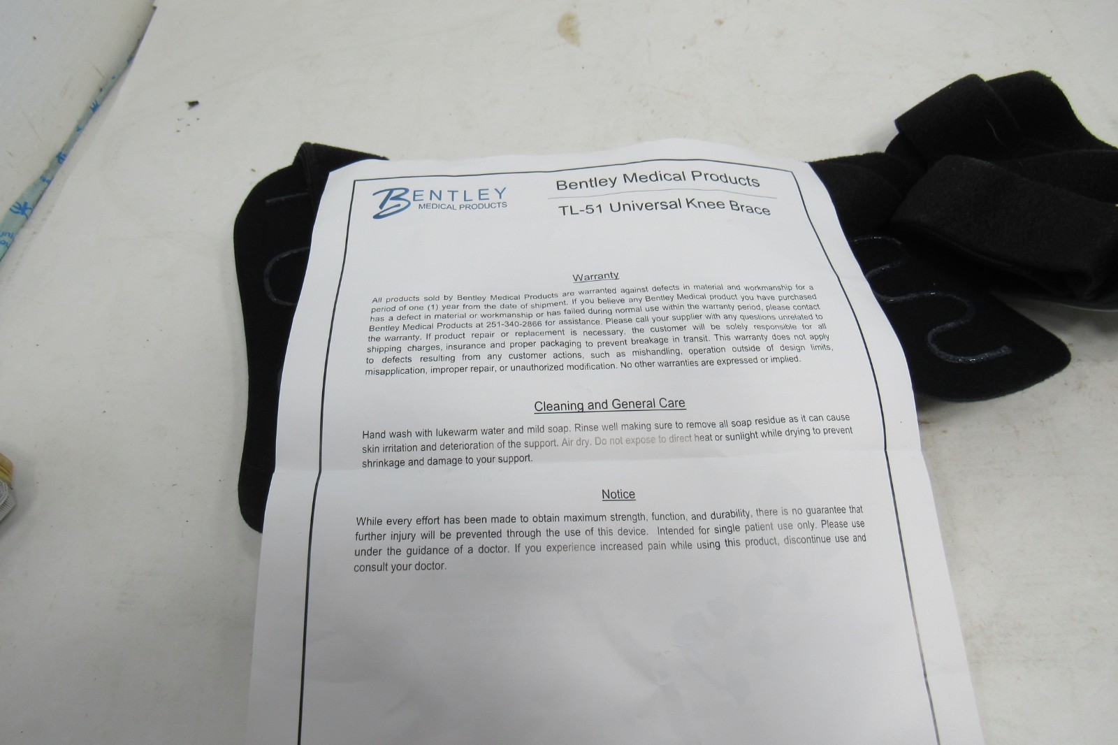 Bentley Medical Universal Knee Brace TL-51- Large Left Knee Grey/Black