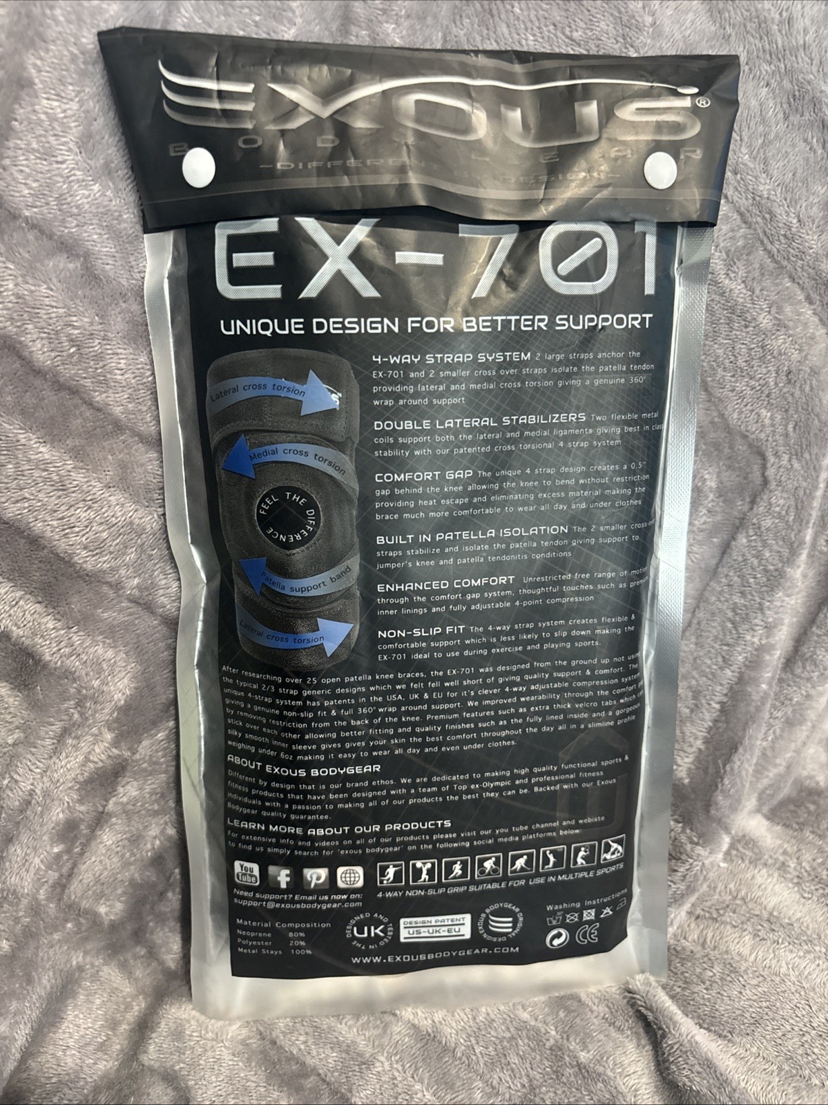 EXOUS EX-701 BODYGEAR Stabilizing Performance Knee Brace neoprene Adjustable H6