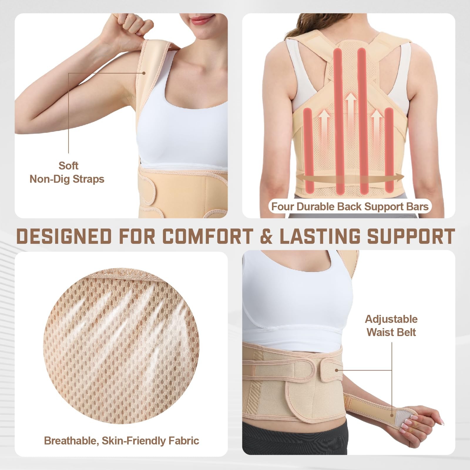 BLACKYEW Posture Corrector for Women & Men, Adjustable Back Large, Beige