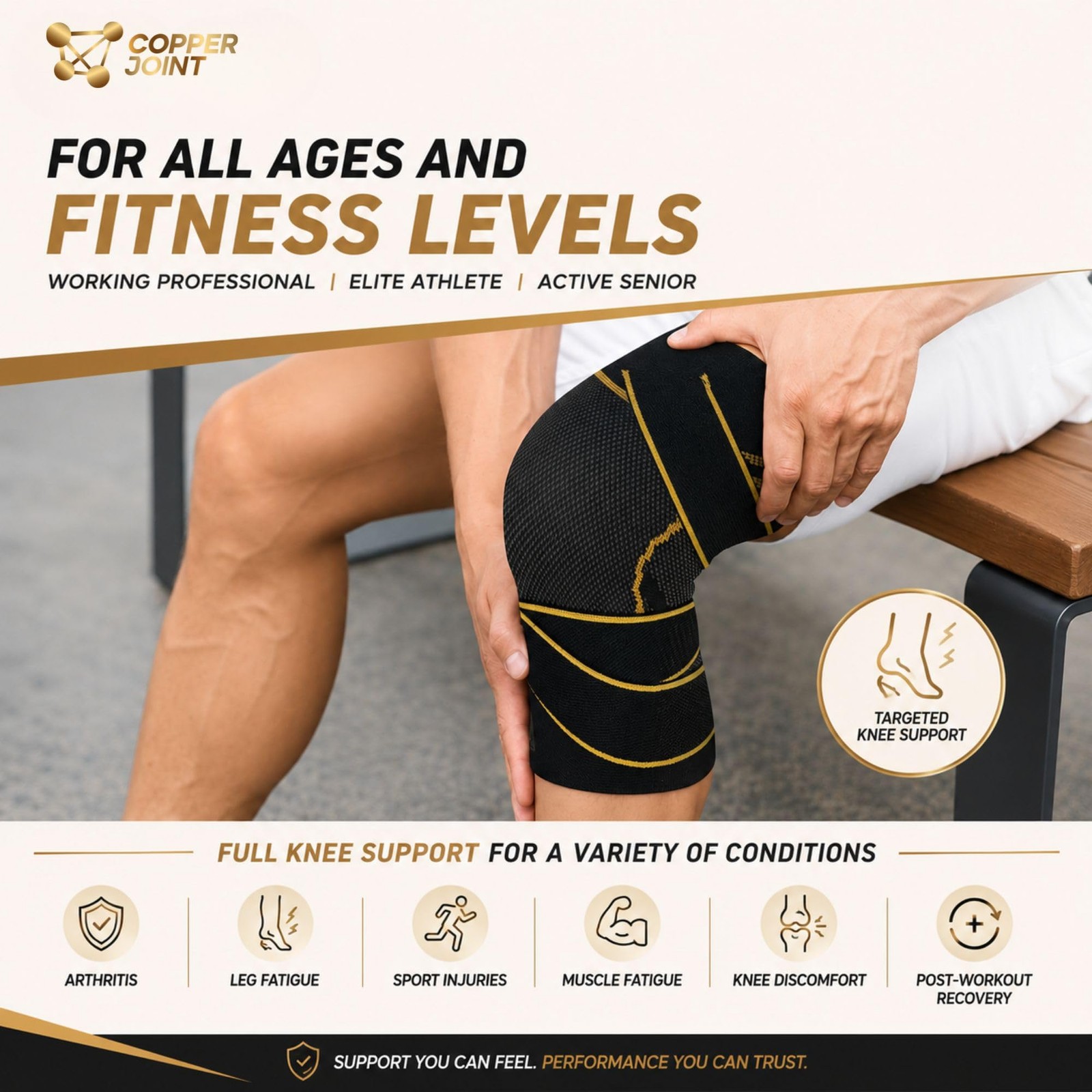 Copperjoint Knee Sleeve Straps For Women Men Adjustable Targeted Knee Support
