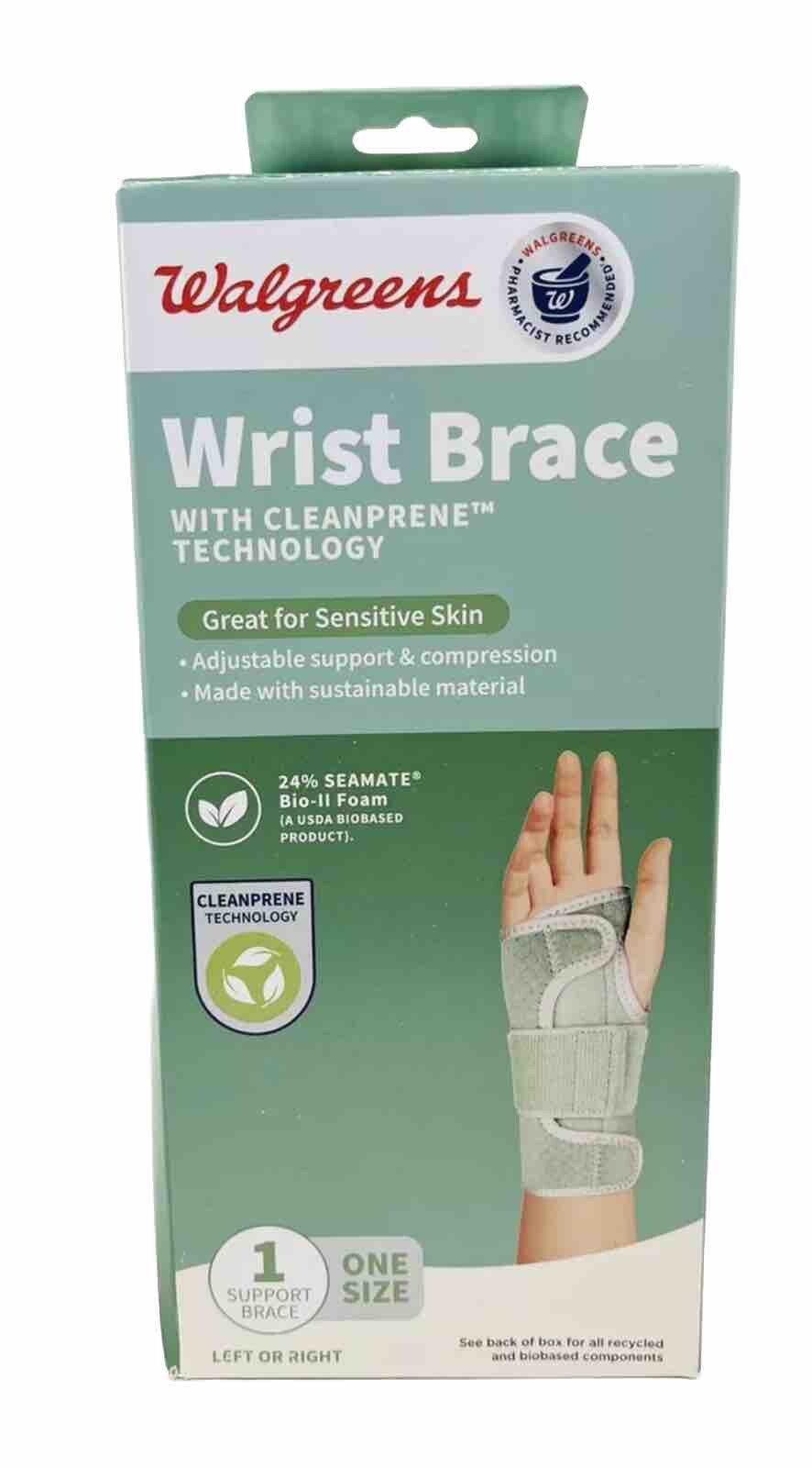 Walgreens Wrist Brace With Cleanprene technology For Sensitive Skin Brand New