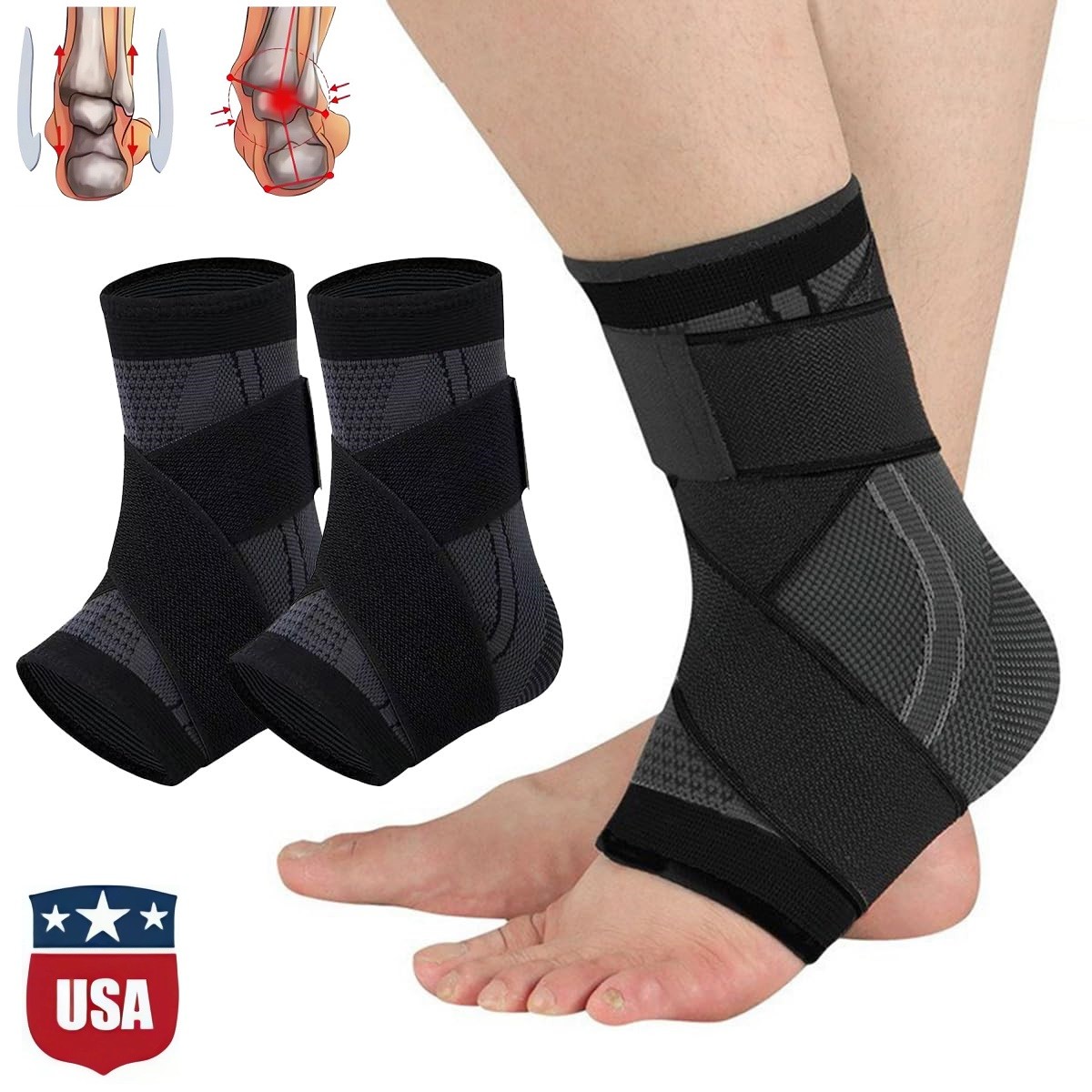 Adjustable Ankle Brace Compression Support Sleeve for Running Sports Foot Brace