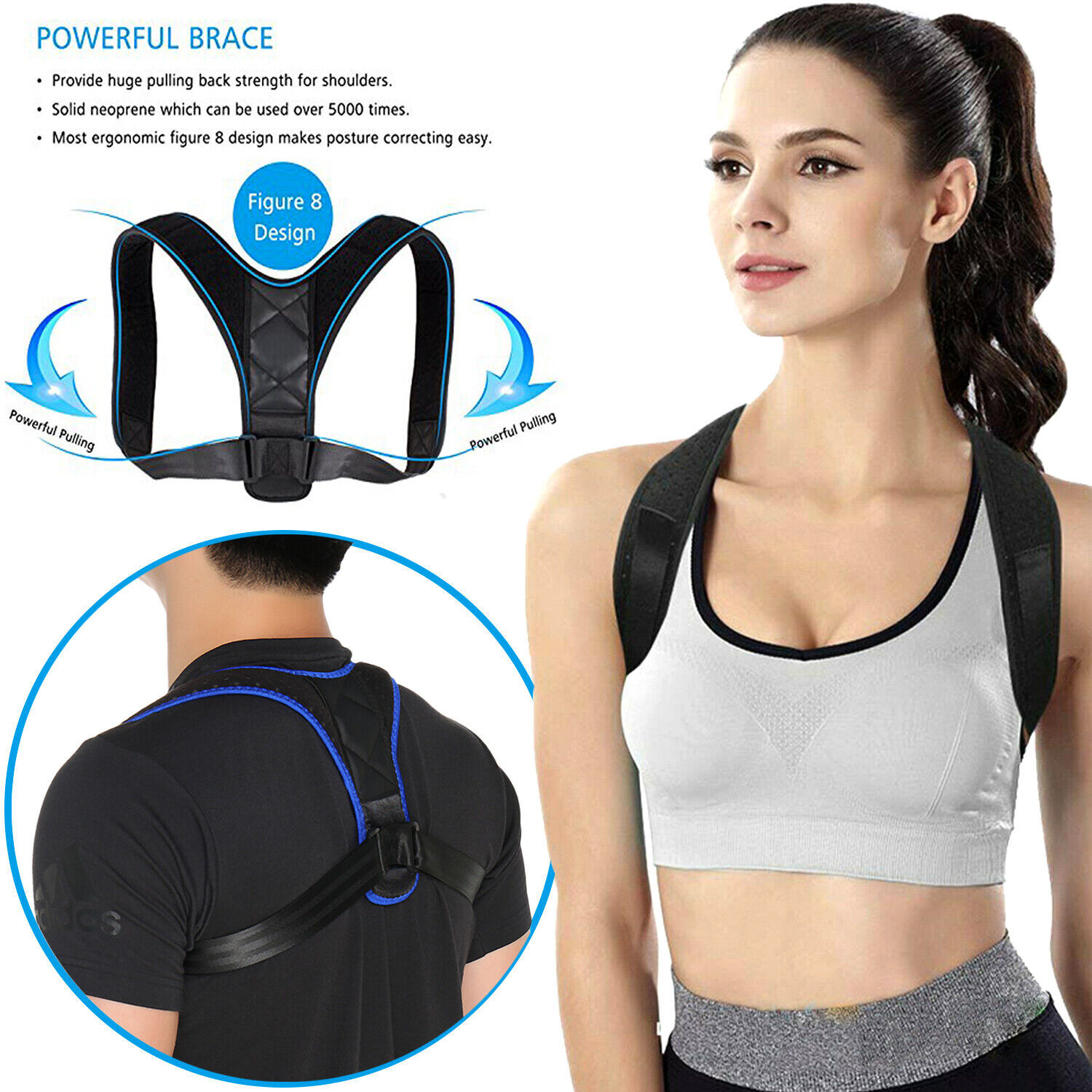 Adjustable Double Shoulder Support Back Posture Corrector Wrap for Pain Relief