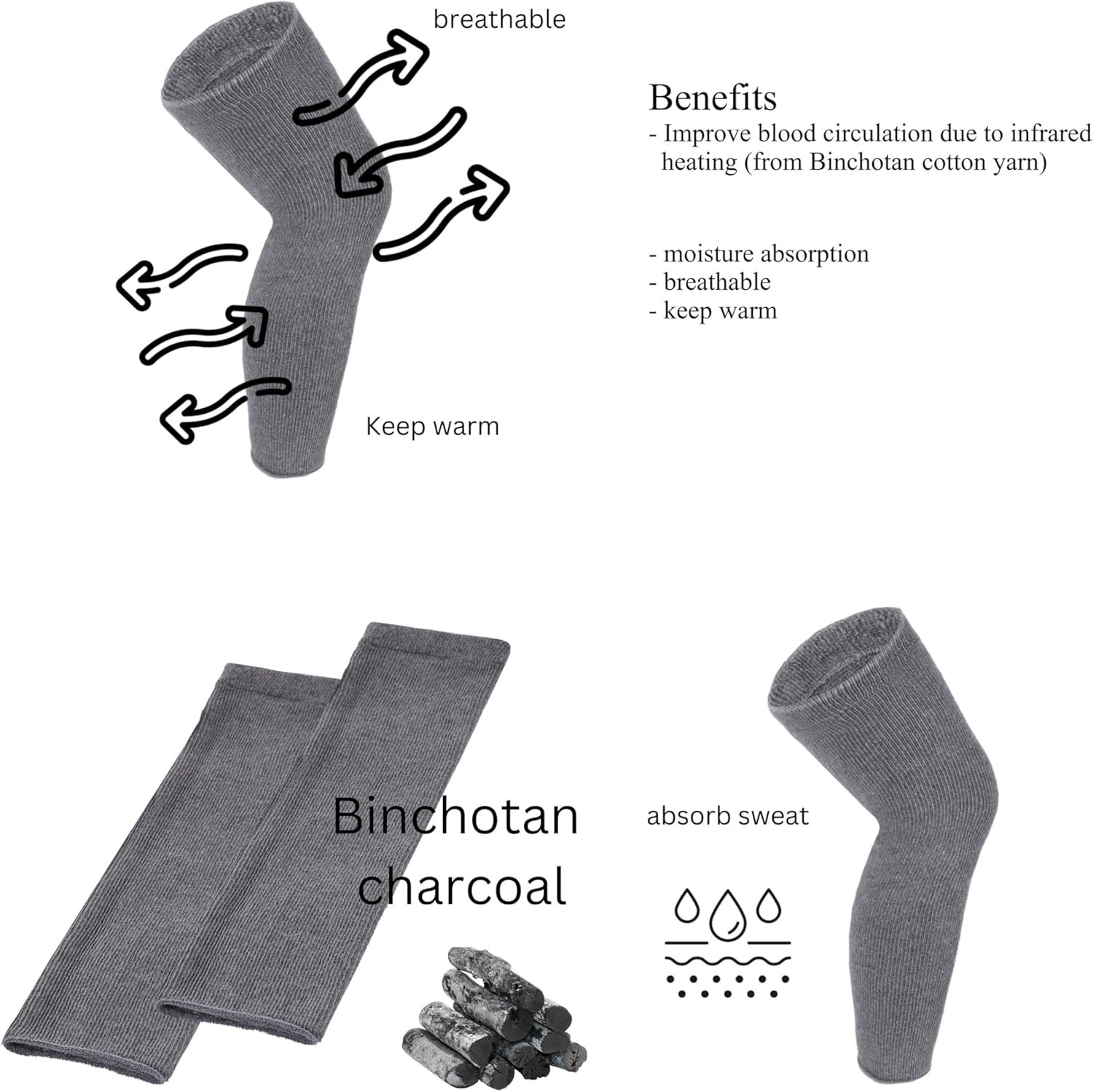 Elastic Cotton Knee Warmers, Long Knee Sleeves for Men and Women – Circulation S