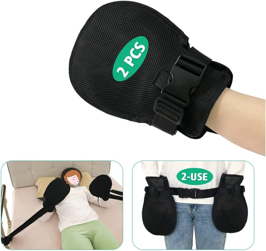 Bed Restraints Dementia Gloves Safety Hand Control Mitts Medical Bondage Locking