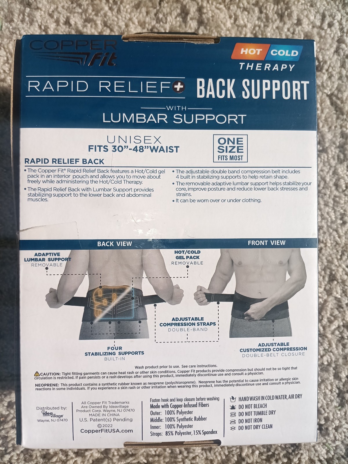 Copper Fit Rapid Relief Back Support – One Size Fits Most – Brand New Un-Opened