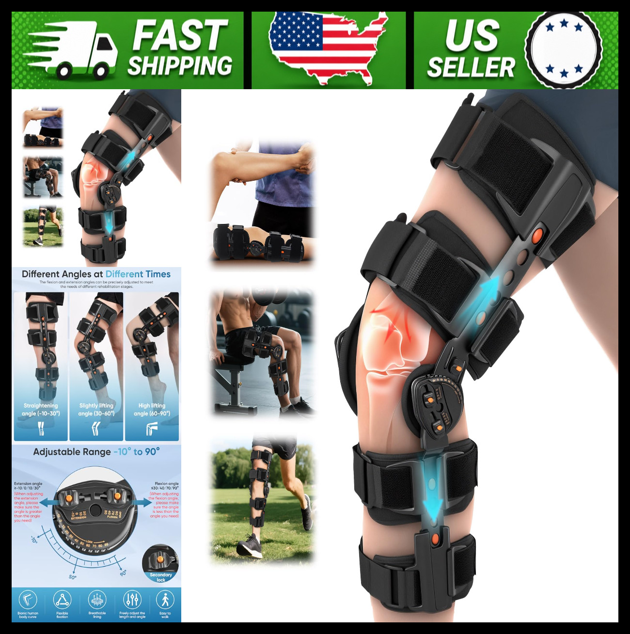 Hinged Knee Brace with Side Stabilizers for Men and Women Black