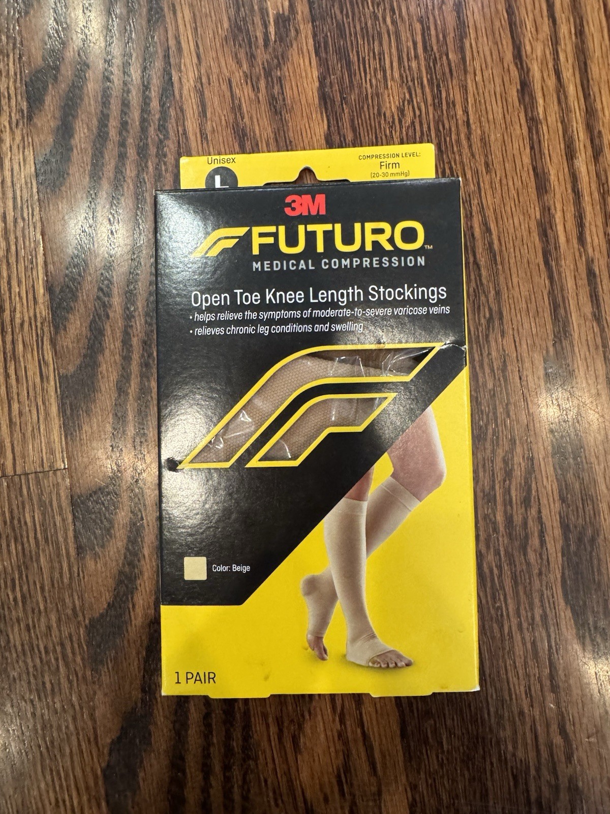 3M Futuro Open Toe Knee Length Compression Stockings L Beige 20-30 mmHg NEW