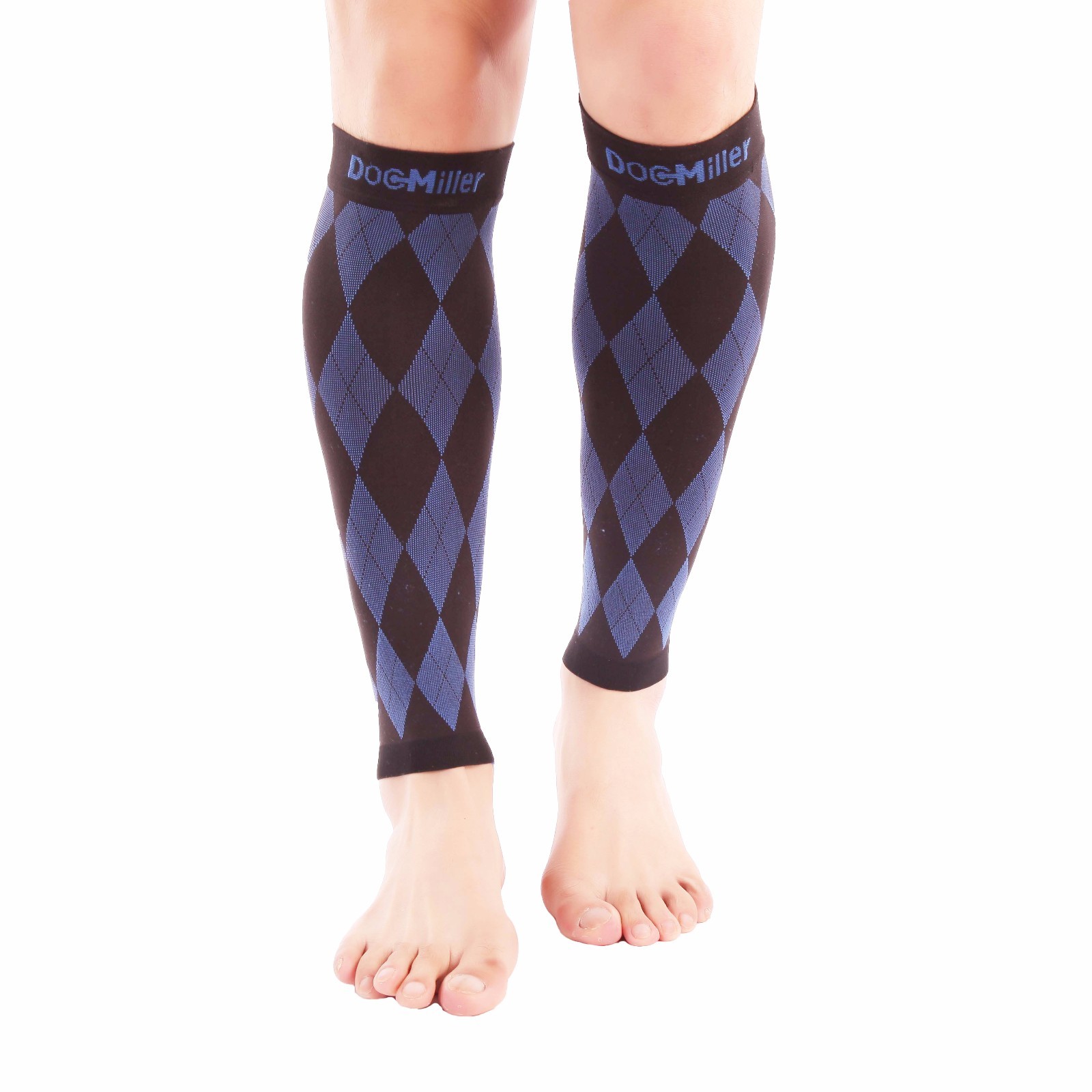 Calf Compression Sleeve Doc Miller 20-30mmHg Recovery Varicose Veins BLACK/BLUE