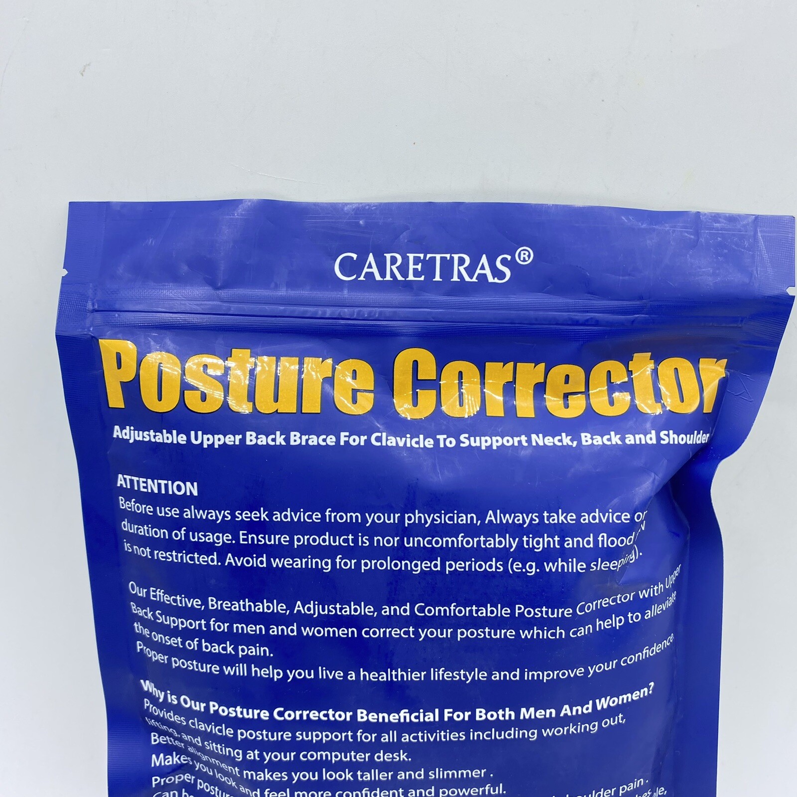 Caretras Posture Corrector Unisex Adjustable Upper Back Brace Size XL (36”- 44”)
