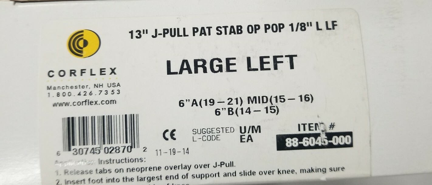 Corflex 13″ J-Pull Patella Stabilizer 1/8″ OP Pop Large Left