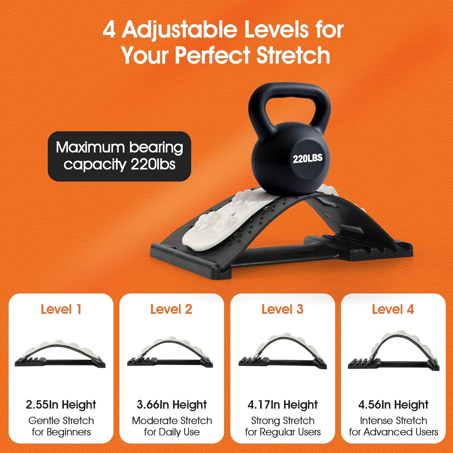 Premium Back Stretcher for Lower Back Pain Relief – 4-Level Adjustable Lumbar Su