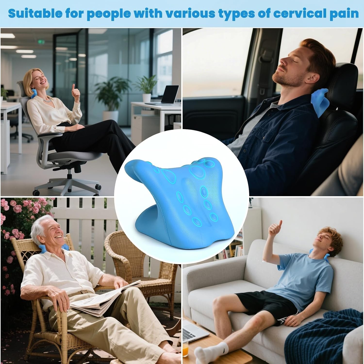 Neck Stretcher Cervical Traction Device 8.6 x 6.7 x 4.7 Inches Blue
