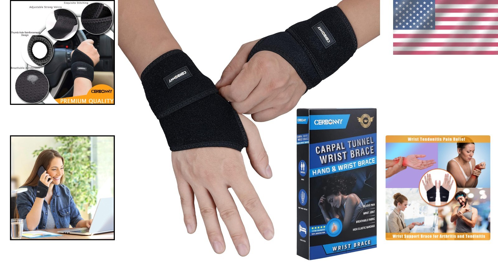 2-Pack Adjustable Carpal Tunnel Wrist Brace – Pain Relief for Sports & Daily Use