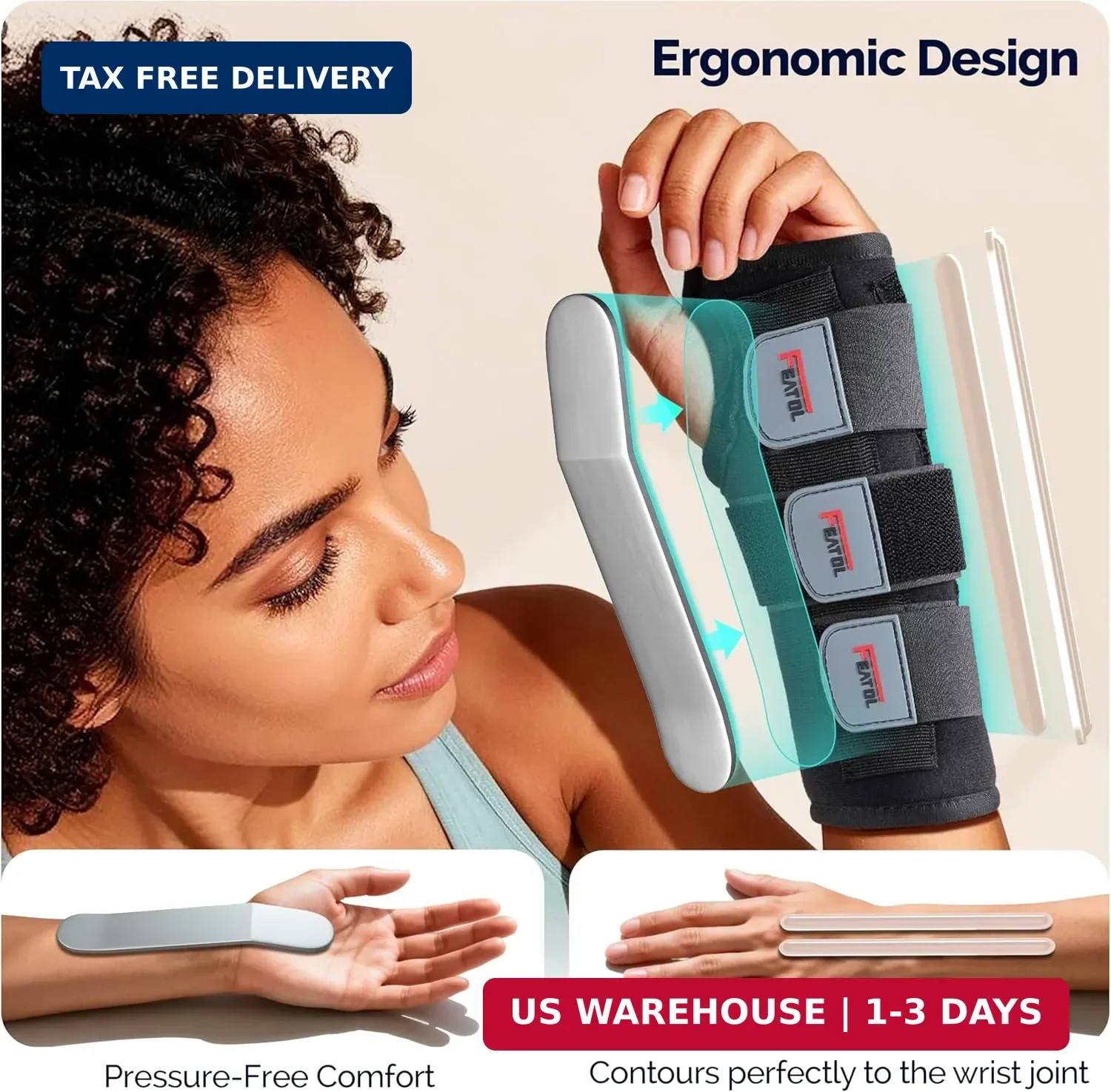FEATOL 2 Pack Blue Black Wrist Brace for Carpal Tunnel – Pain Relief for Sprain,
