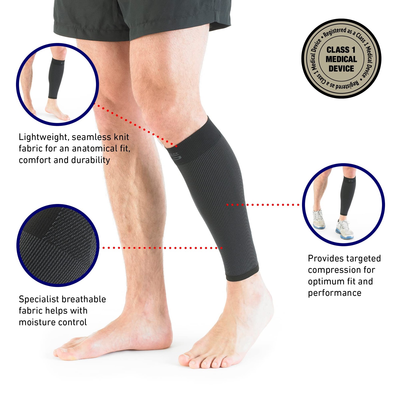 Neo-G Calf Compression Sleeve for Men and Women LARGE: 40 – 44 CM, Black