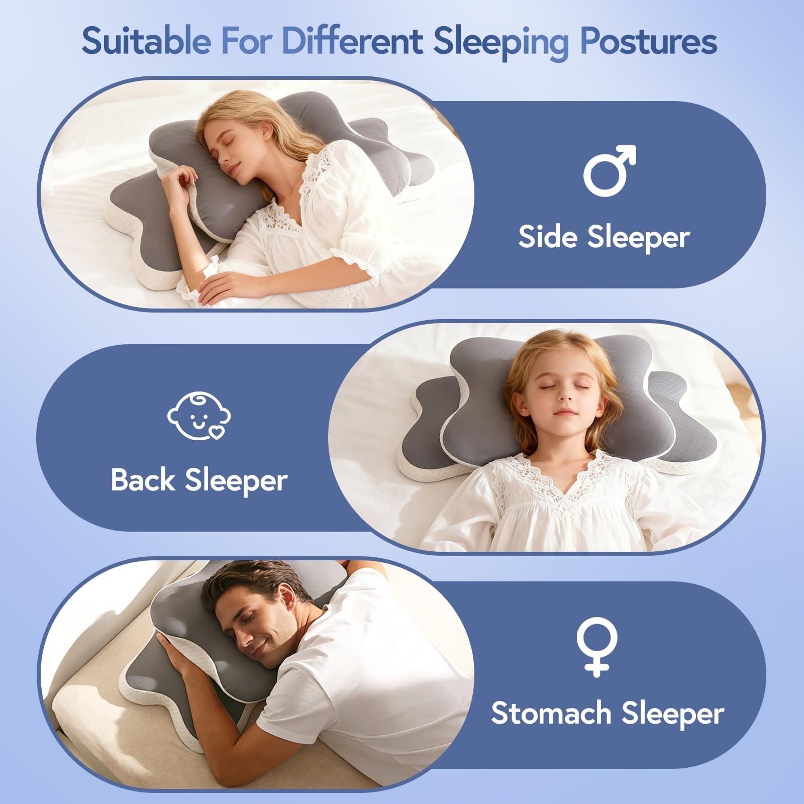 Ergonomic Cervical Neck Pillow for Neck Pain Relief, Dual-Height Adjustable C…