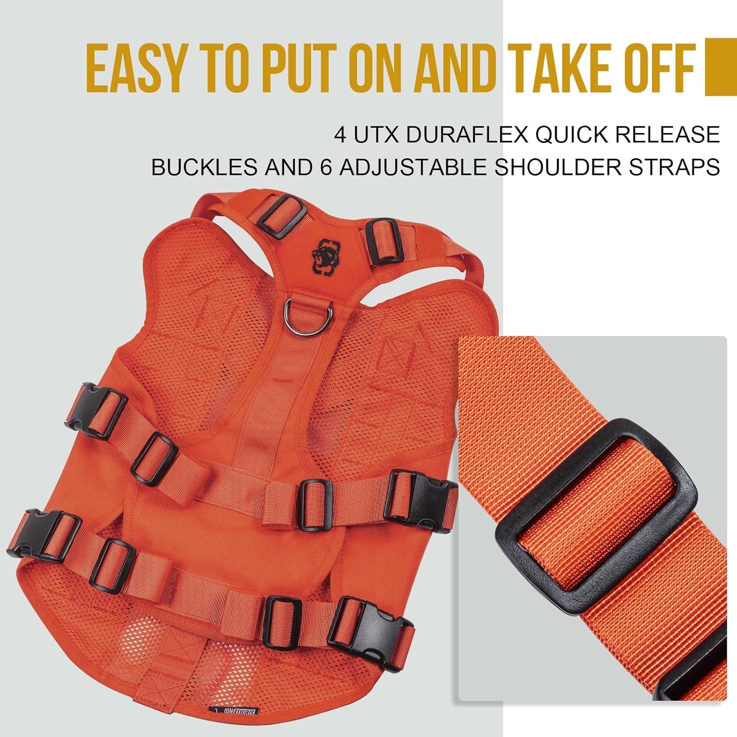 OneTigris Tactical Dog Harness No Pull size M Breathable Mesh Handle Orange