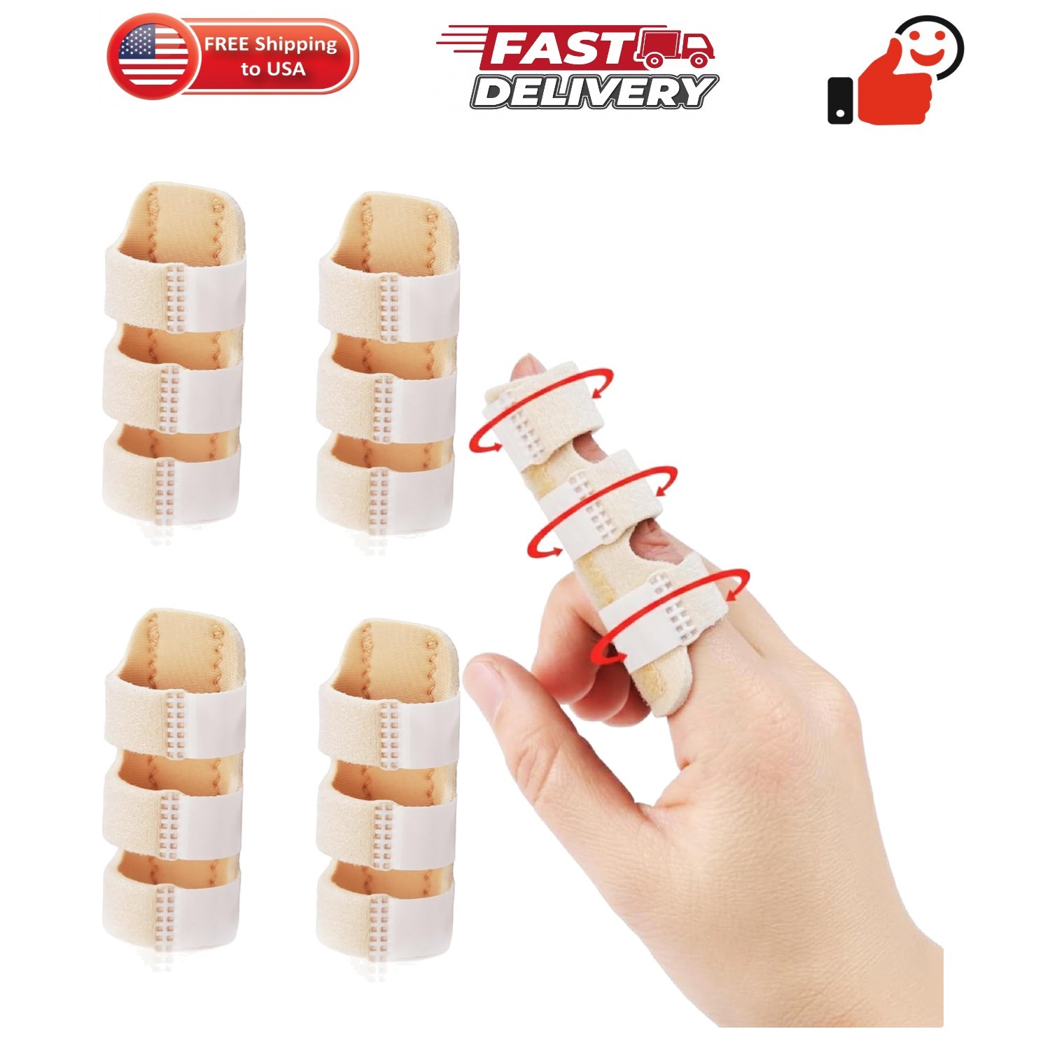Finger Splint, 4 Pack, Beige, Finger Brace for Arthritis, Injury & Sprain, Fi…