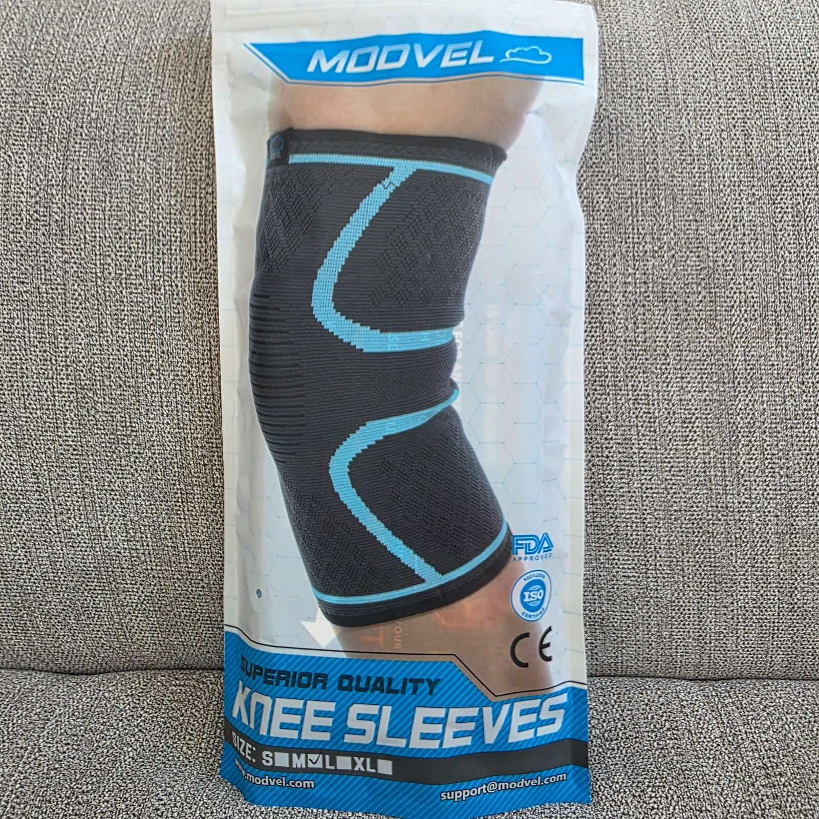 Modvel Compression Knee Sleeve Brace Size M Black Blue Arthritis Running Support