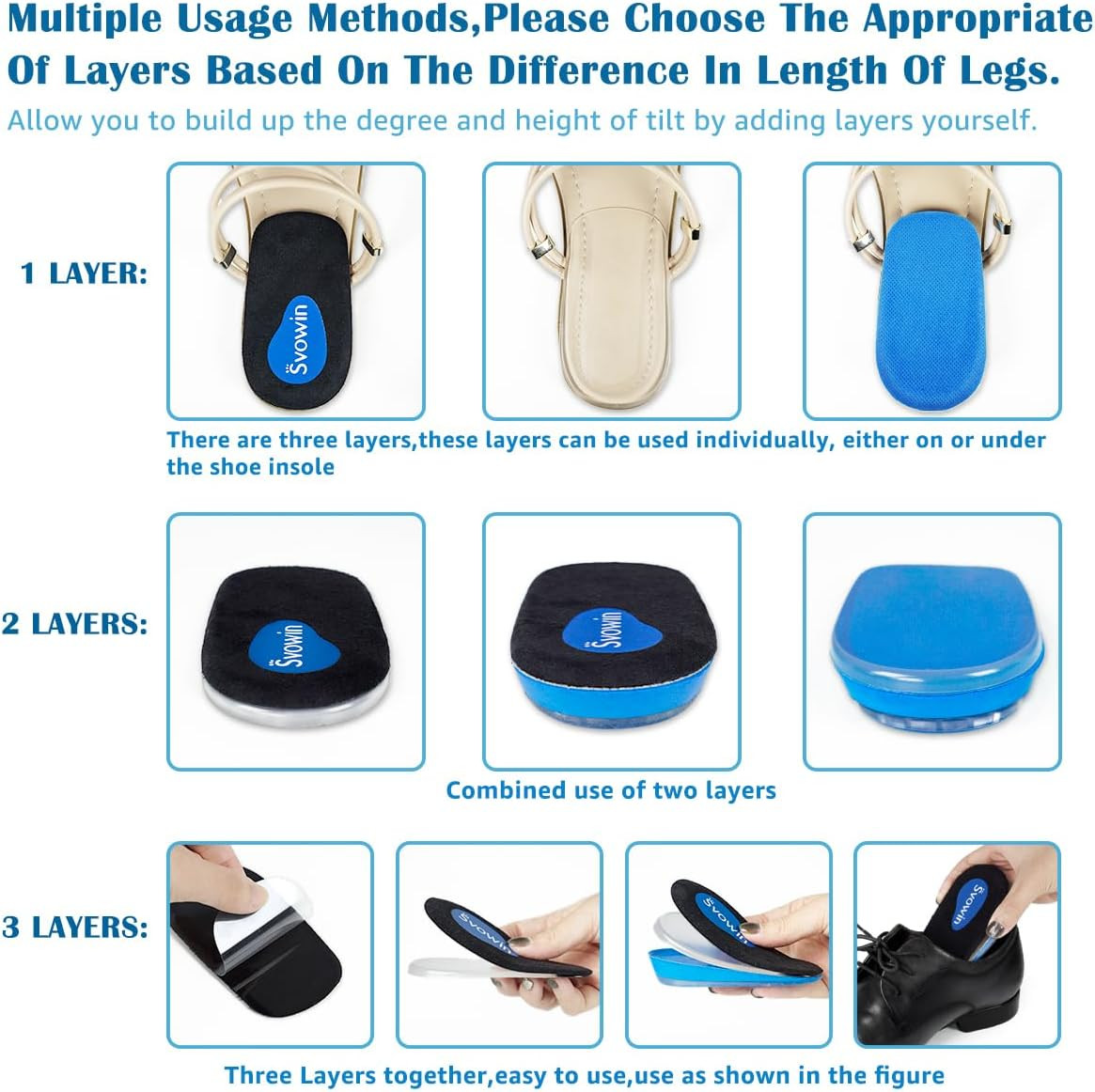 3 Layers Adjustable Heel Wedge Lift for Leg Length Discrepancies, Height