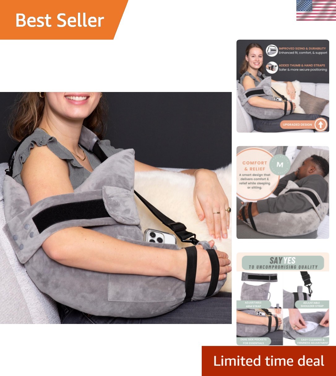 Post Shoulder Surgery Pillow for Sleeping – Left/Right Arm Support with Adjus…