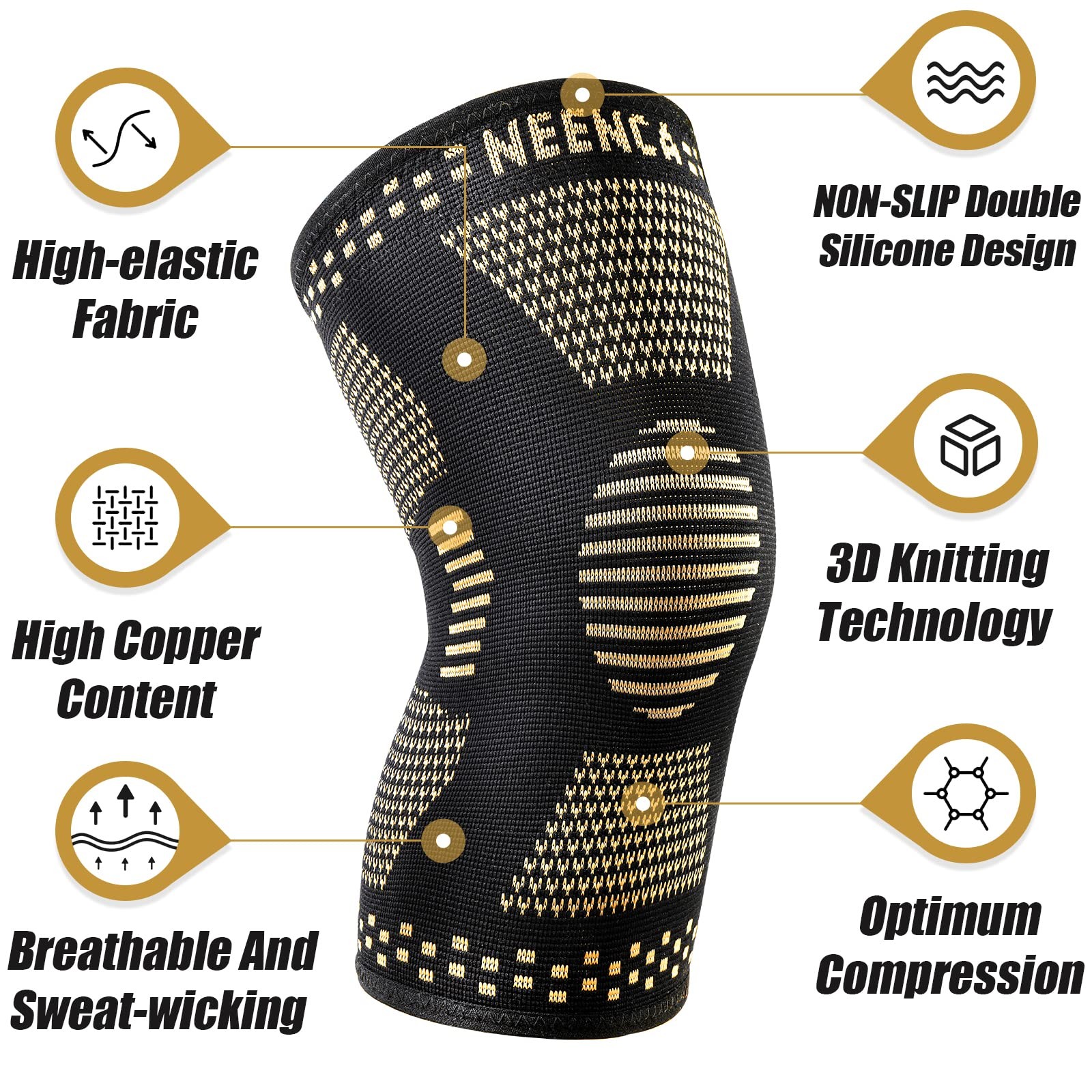 NEENCA Copper Knee Braces for Knee Pain Relief – 2 Pack Knee Sleeves Set, Kne…