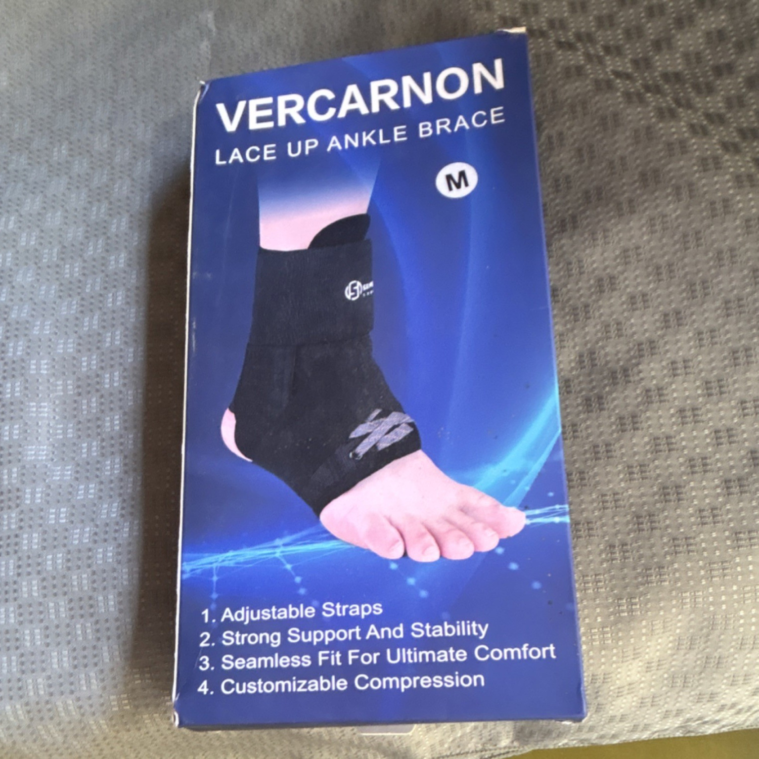 VERCARNON Lace Up Ankle Support/Brace, Size M, Black, Adjustable Compression