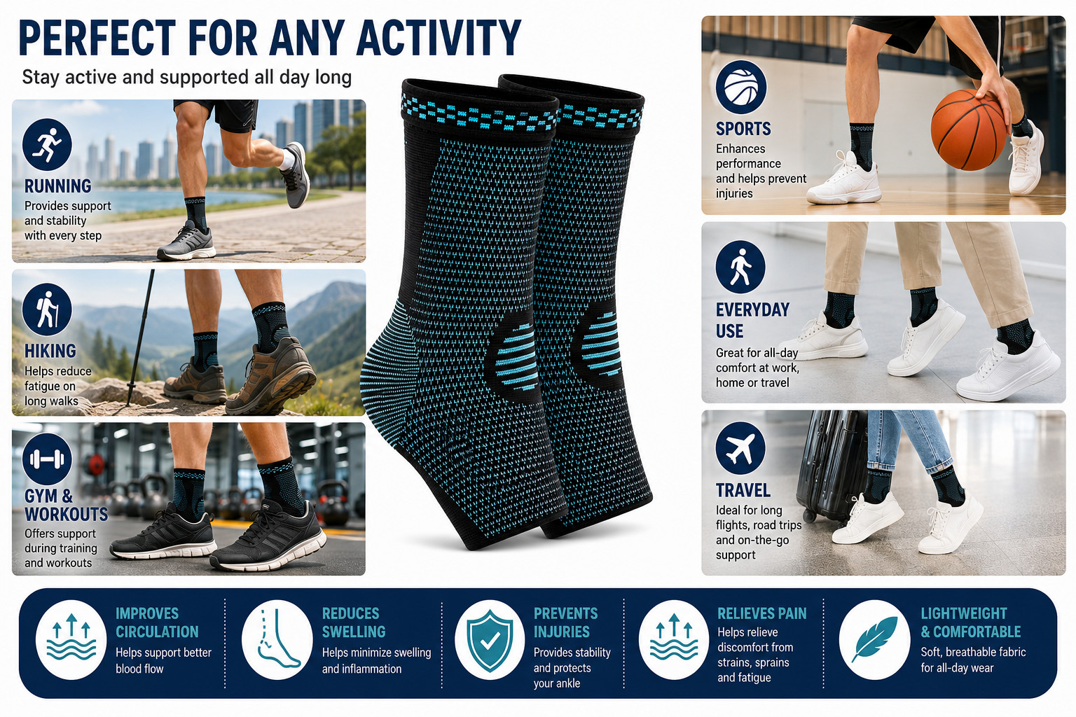 1 Pair Ankle Compression Sleeve Brace Plantar Fasciitis Achilles Tendon Support