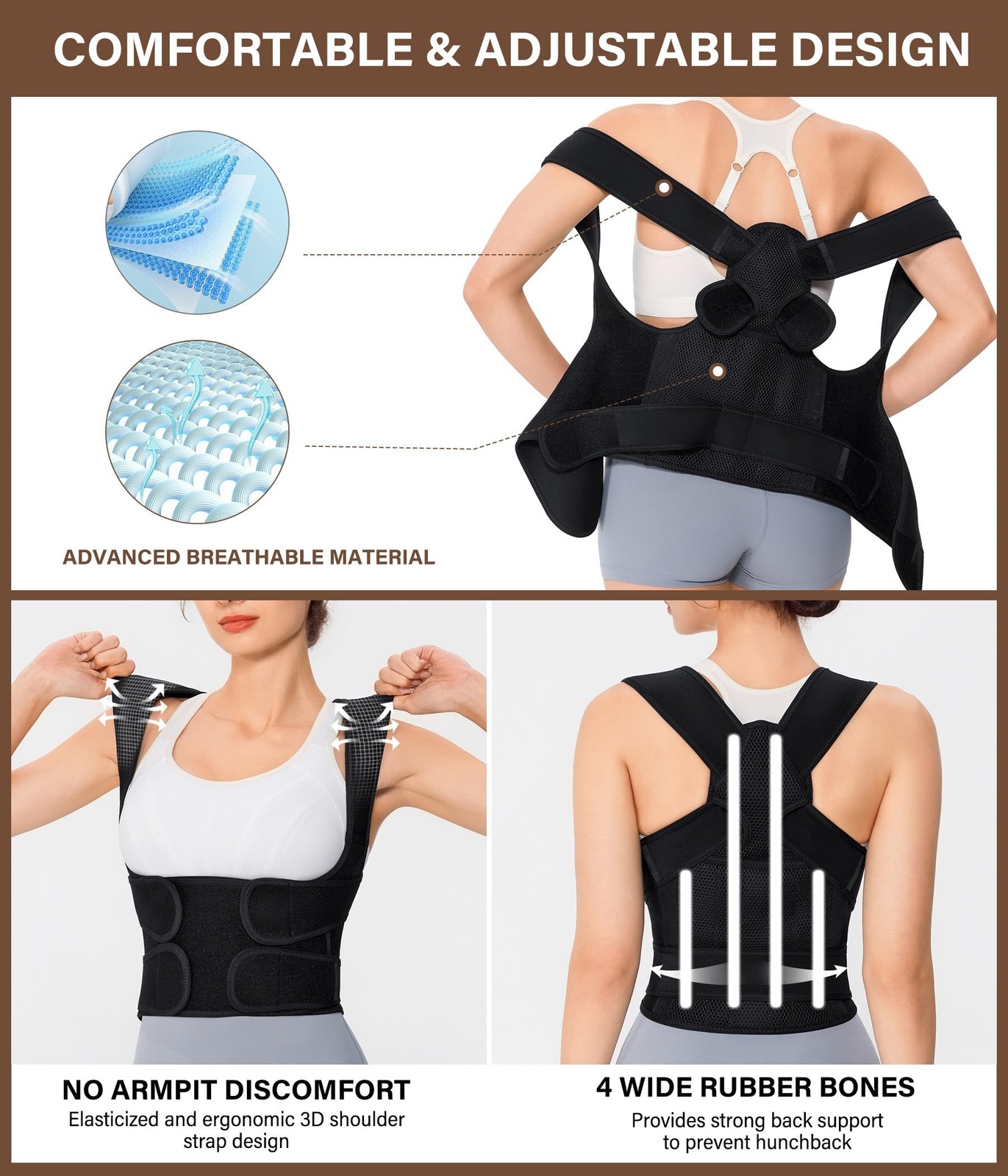 URSEXYLY Back Brace Posture Corrector for Women and Men, Medium, Black