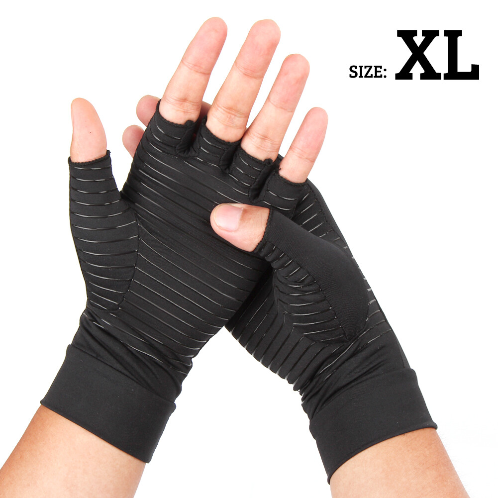 Lot Copper Infused Arthritis Compression Gloves Half Finger Joint Pain Relief