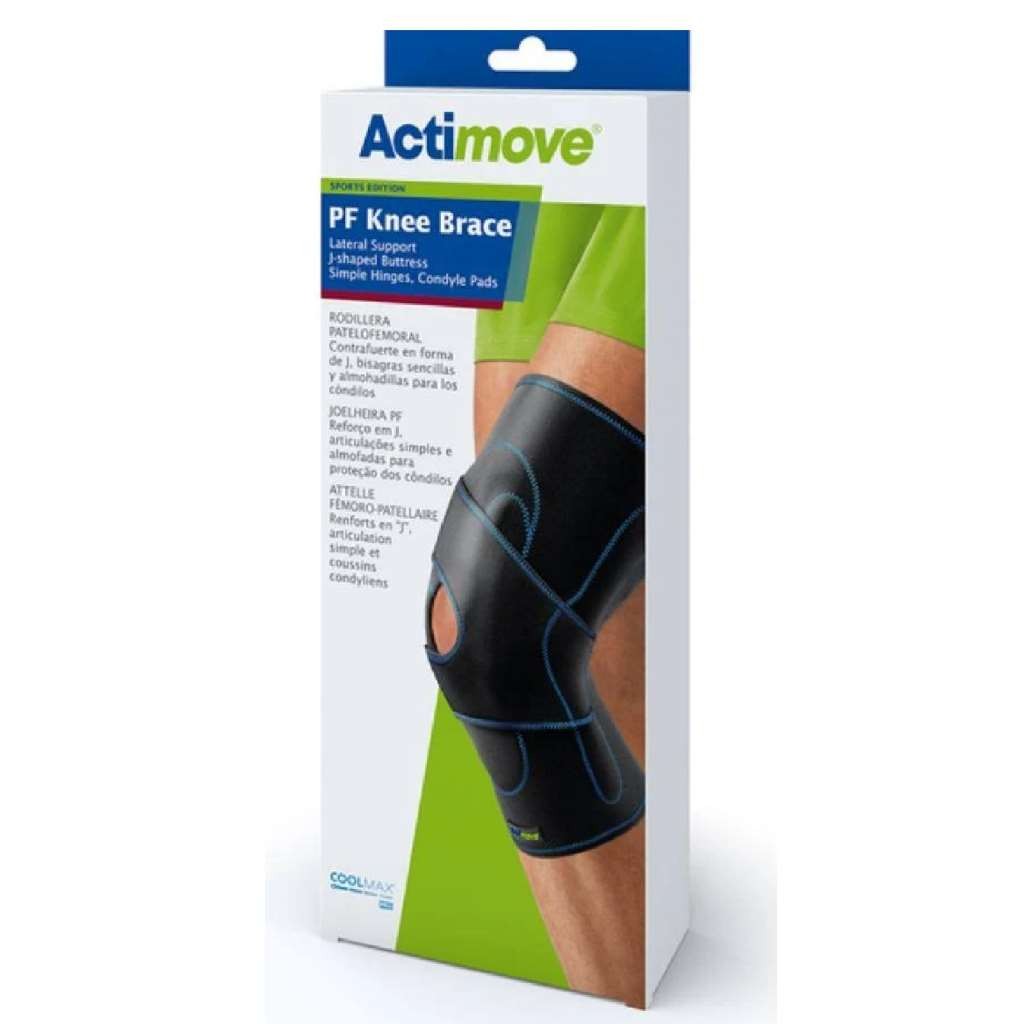 PF Knee Brace Lateral, J Buttress, Hinges, Pads Right Leg (Black) X-Small by ACT