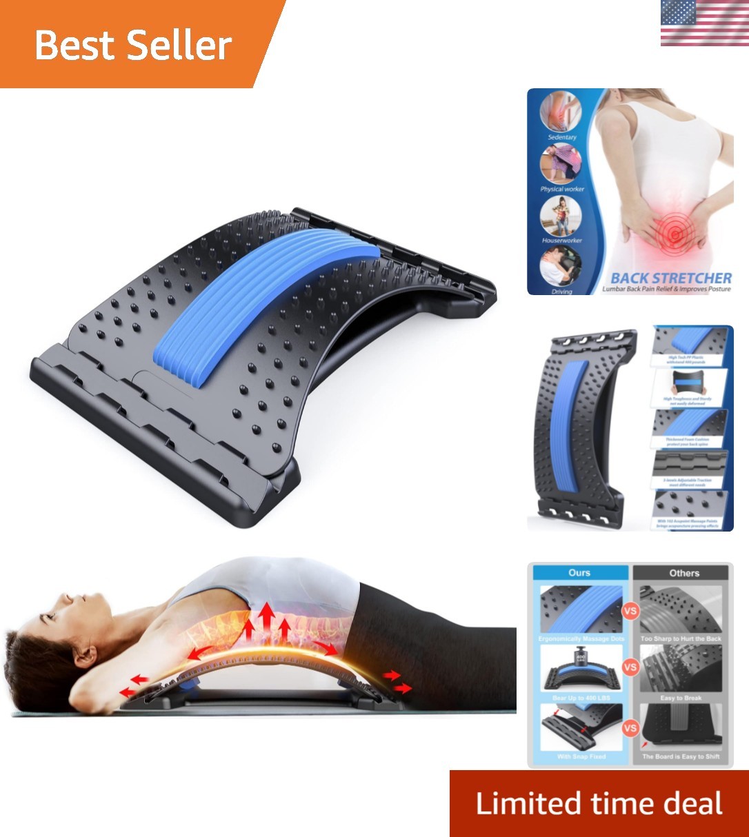 Back Stretcher for Lower Back Pain Relief, Multiple Level Adjustable Arch Lum…