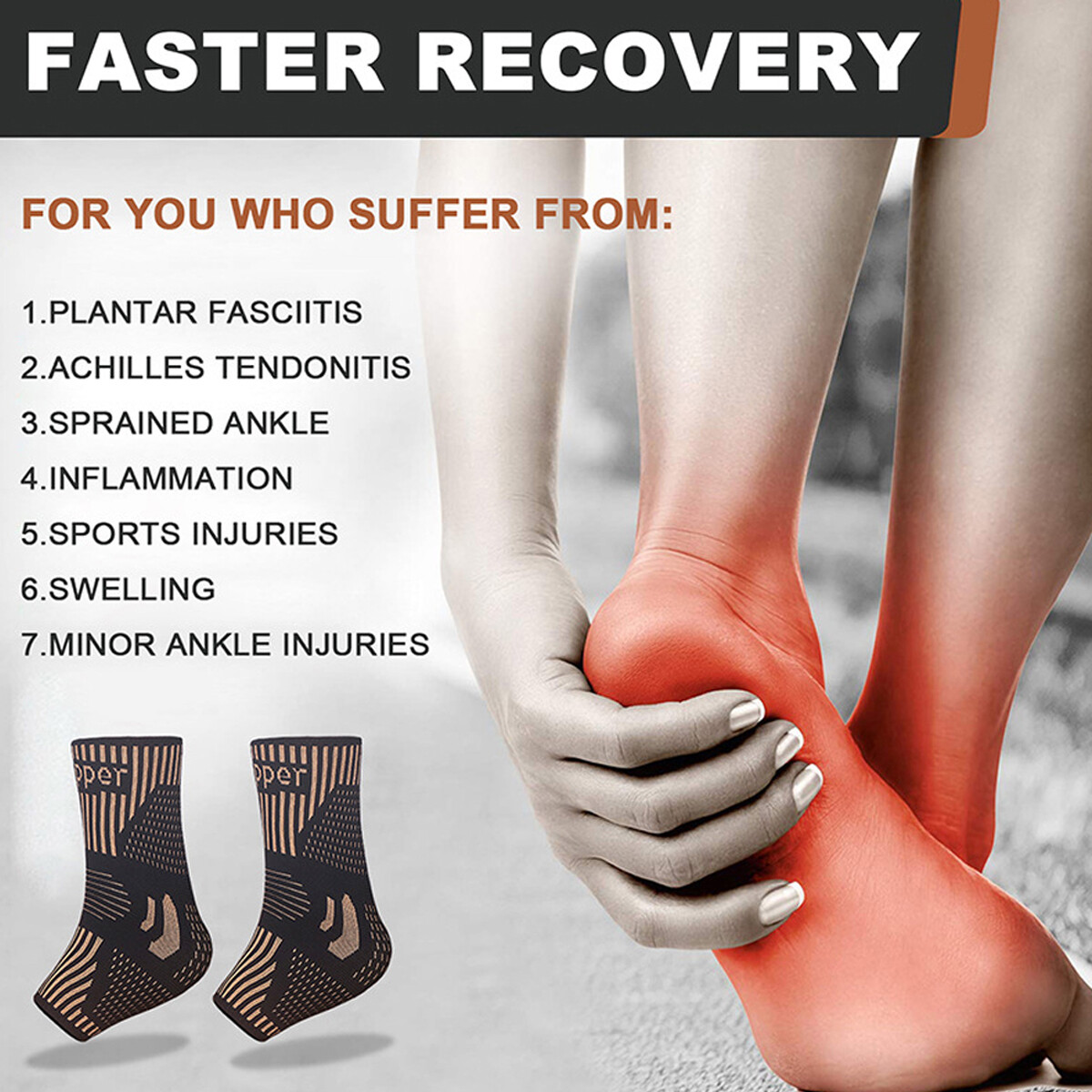 Copper Ankle Support Brace Stabilizer Foot Pain Relief Compression Sleeve Socks
