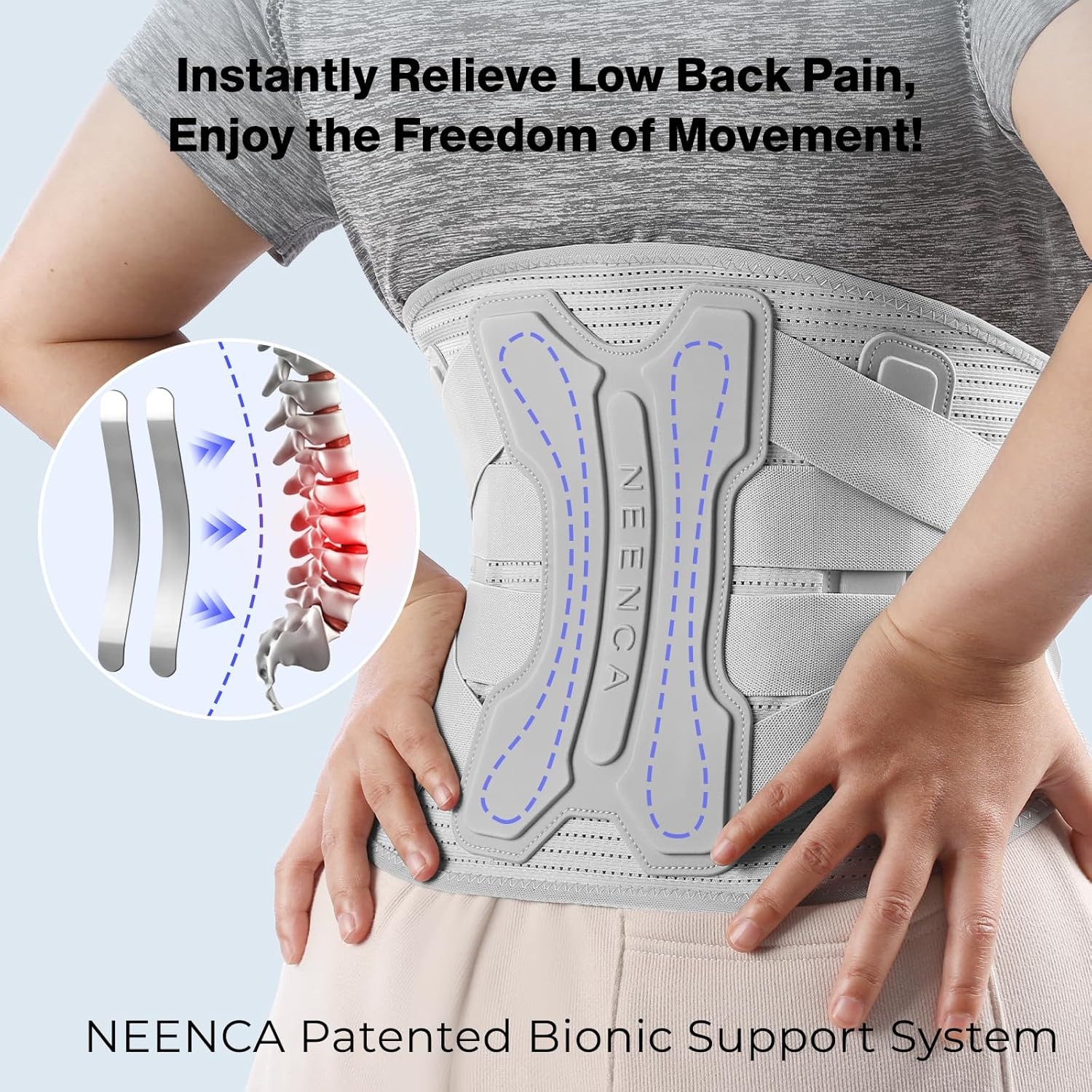 NEENCA Back Brace Pain Relief Bionic Support System UNISEX Gray Size 3XXX