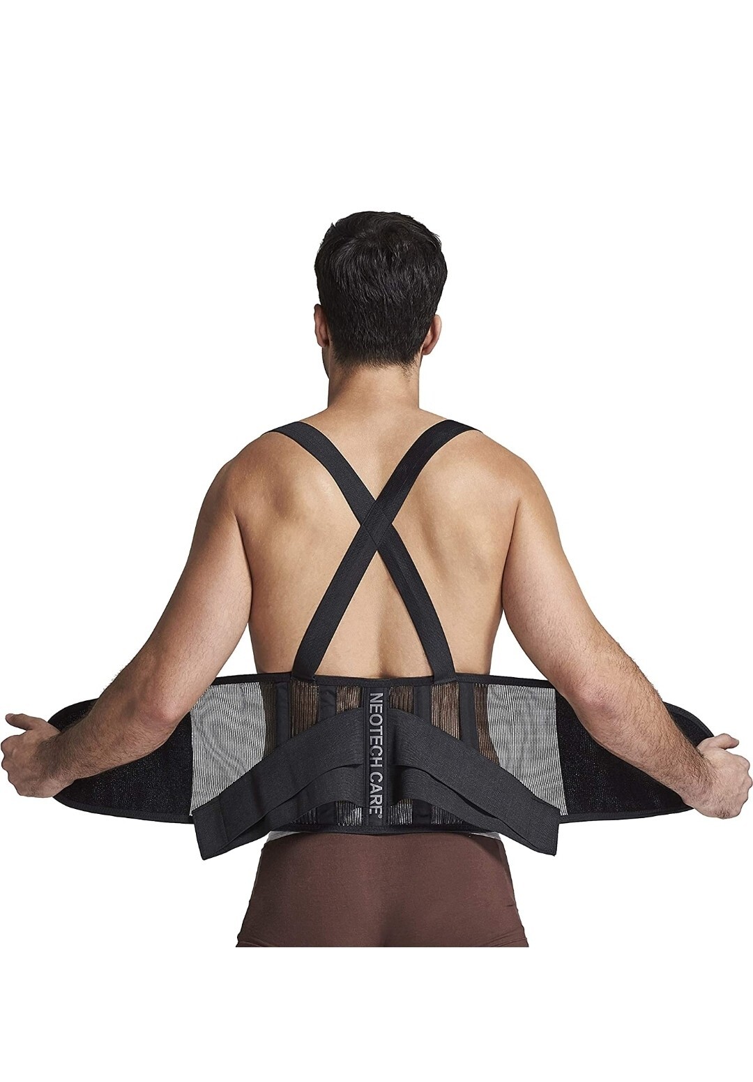 NEOTech Care Light Black Back Brace for Men With Adjustable Suspenders Size L
