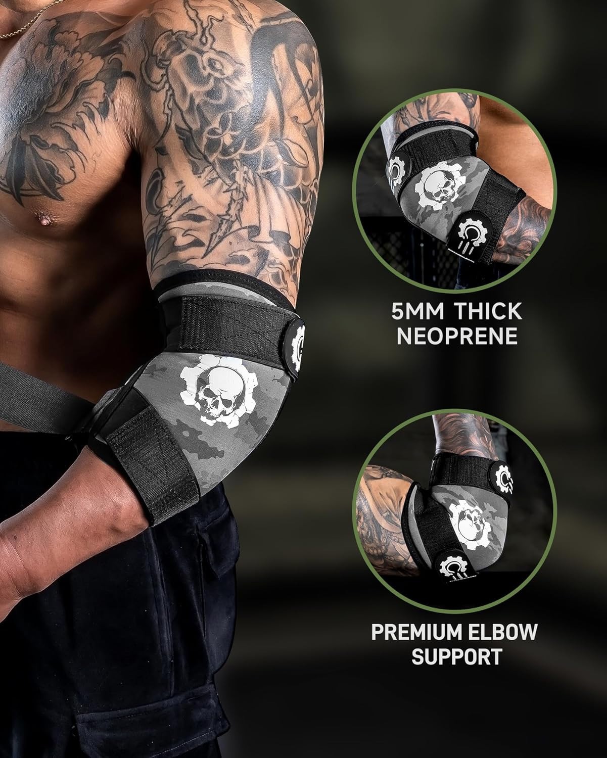 MANUEKLEAR 5mm Neoprene Weight Lifting Elbow Sleeves for Men (1 Pair), L