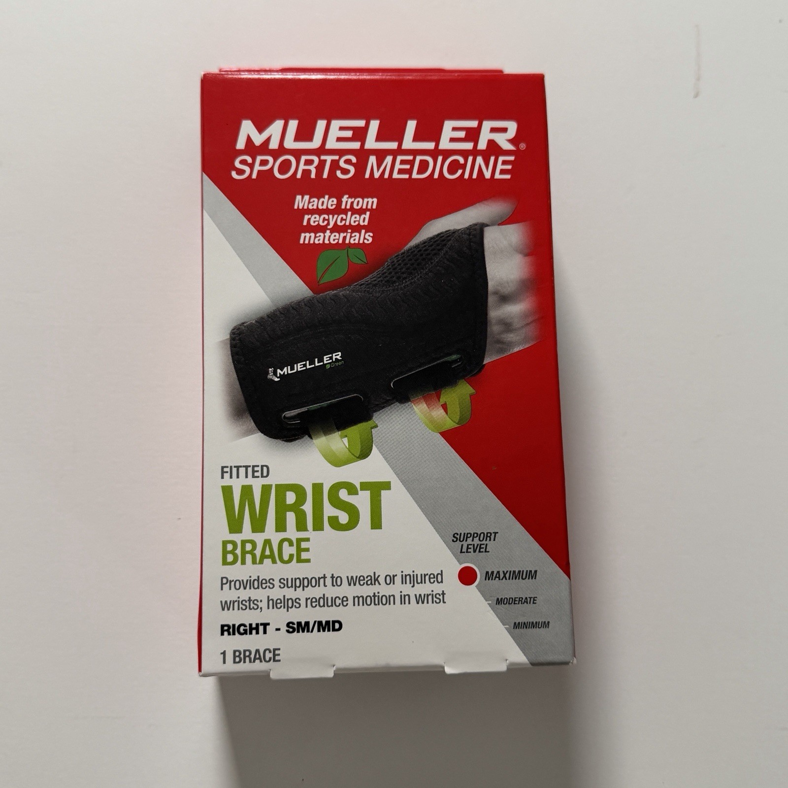 NEW Mueller Wrist Brace Support Black Green S/MD RIGHT WRIST Carpal Tunnel
