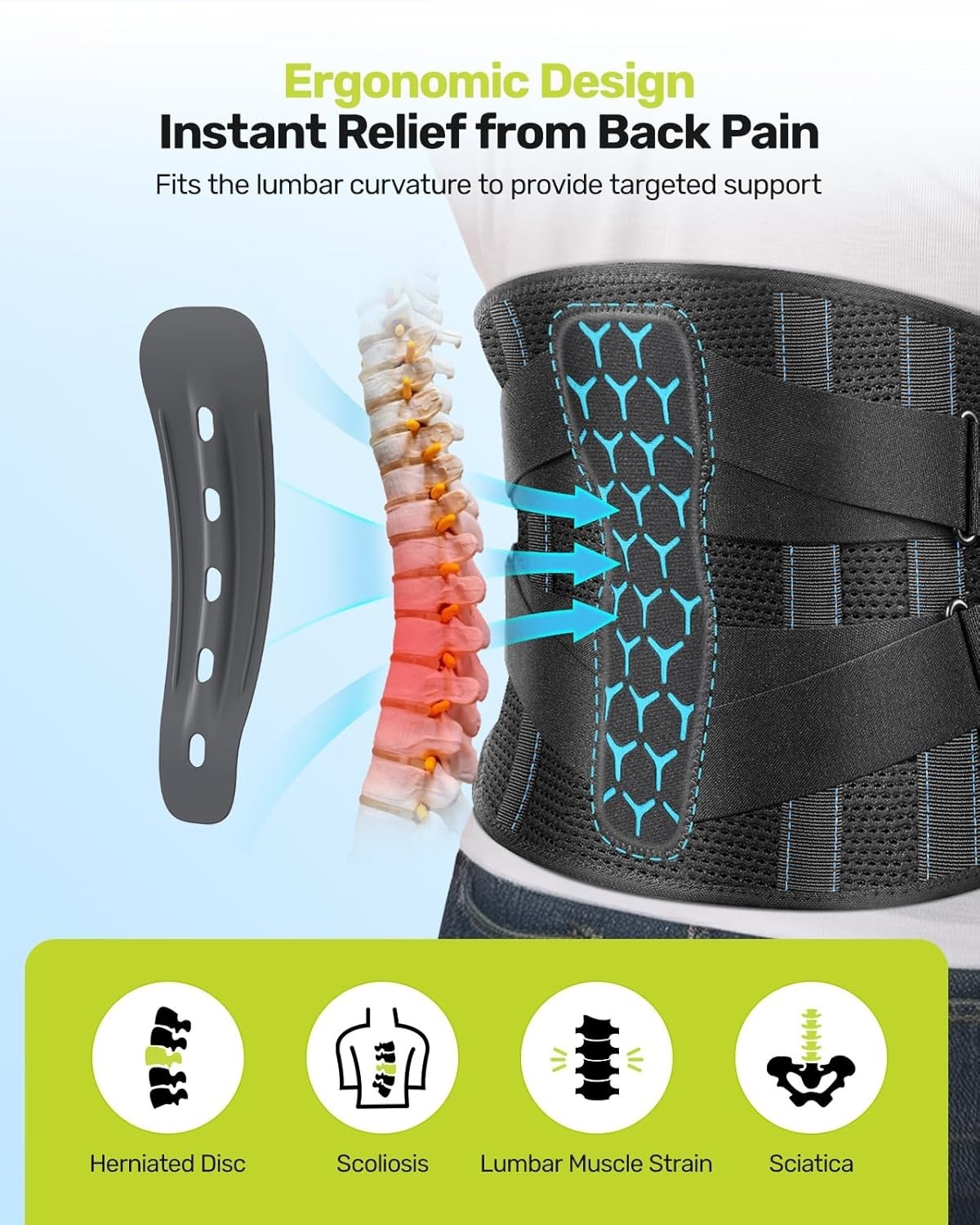 Ultimate Back Brace for Lower Back Pain Relief – Adjustable XXL Size 51.2″-62.9″