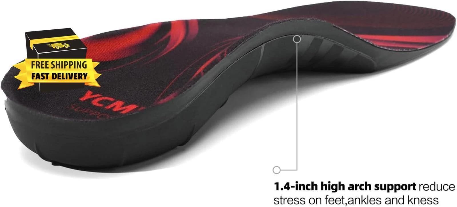 Heavy-duty Orthotic Insoles for Plantar Fasciitis Relief 220+ Lbs 1.4-inch High