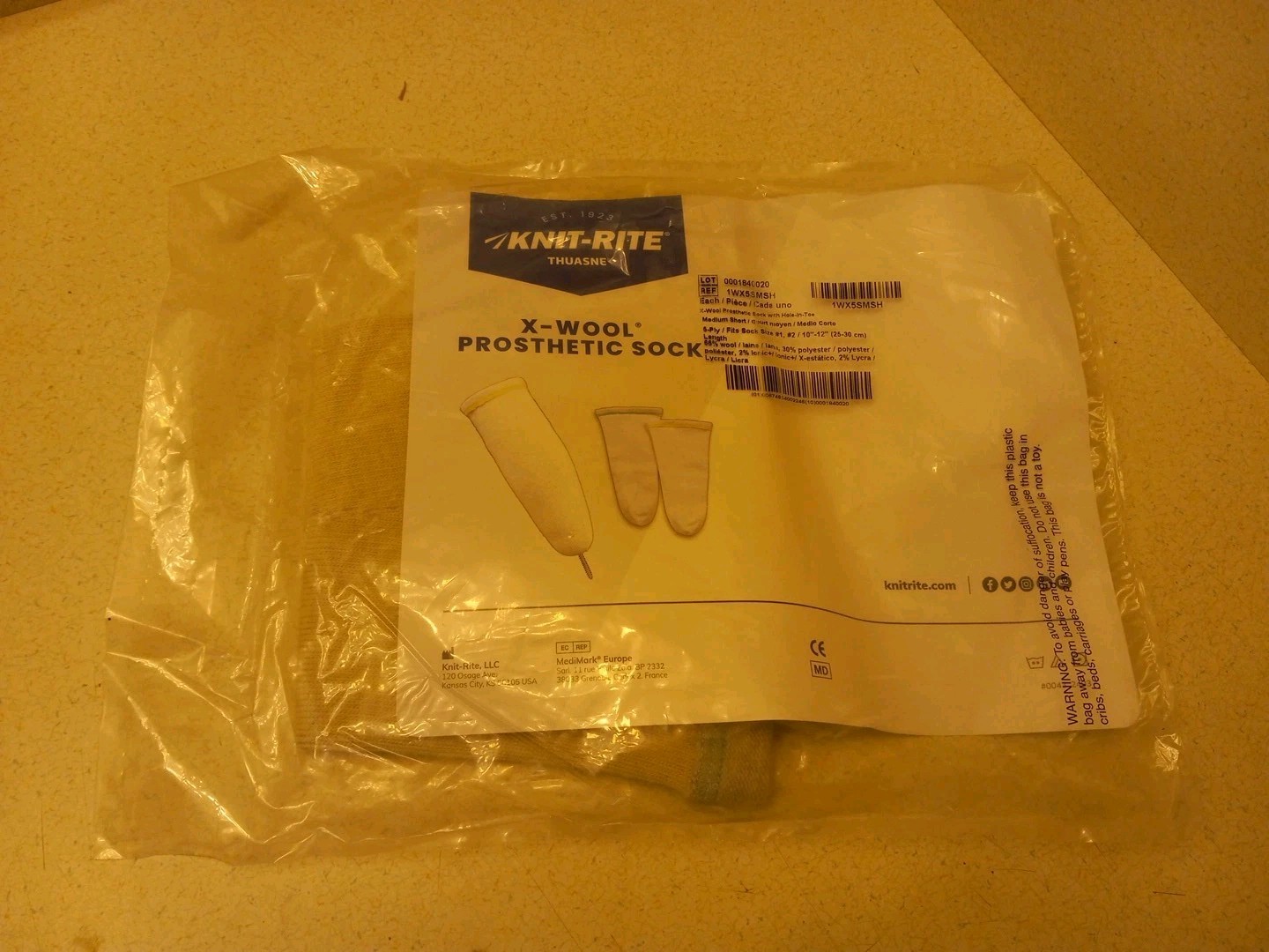 Knit-Rite X Wool Prosthetic Sock 1WX5SMSH MED SHORT Fits #1,2 10″-12″