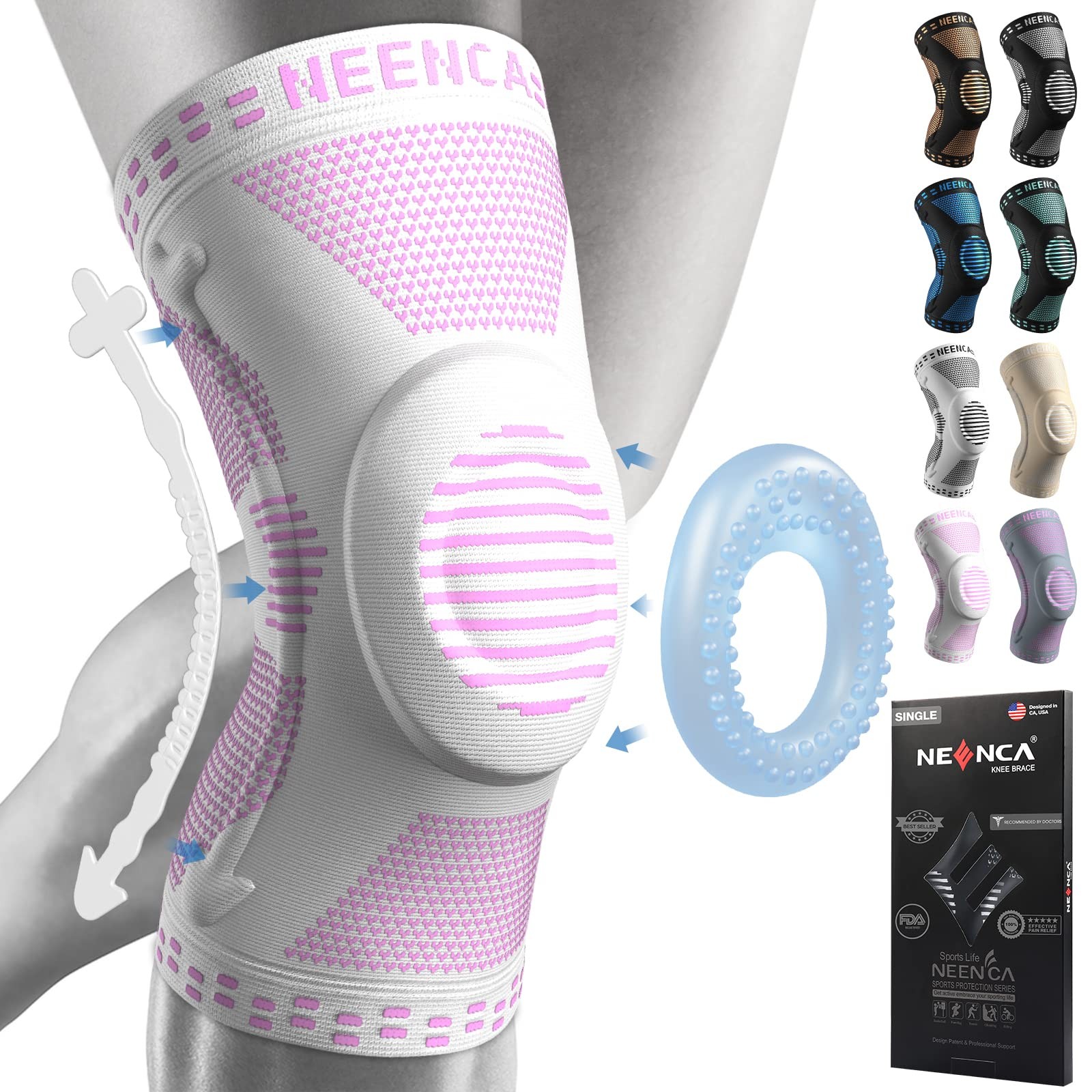 NEENCA Professional Knee Brace for Pain Relief, Medical Large, Pink White