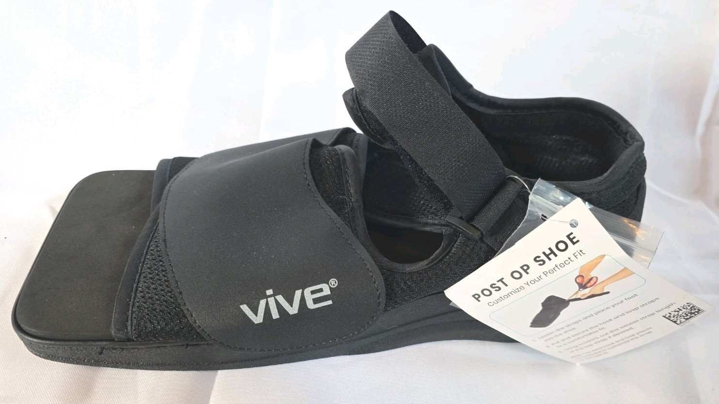 Vive Post Op Shoe Size M Unisex Black Medical Walking Shoe With Adjustable Strap